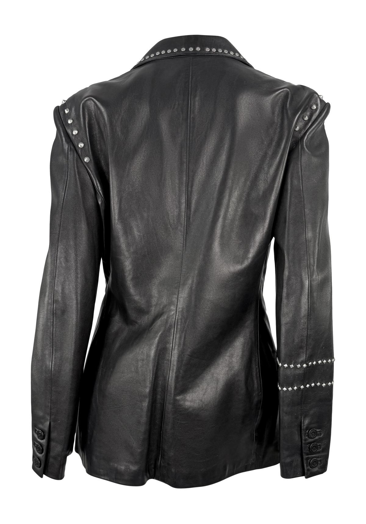 F/W 1998 Gianni Versace by Donatella Mens Runway Studded Leather Blazer Jacket For Sale 4