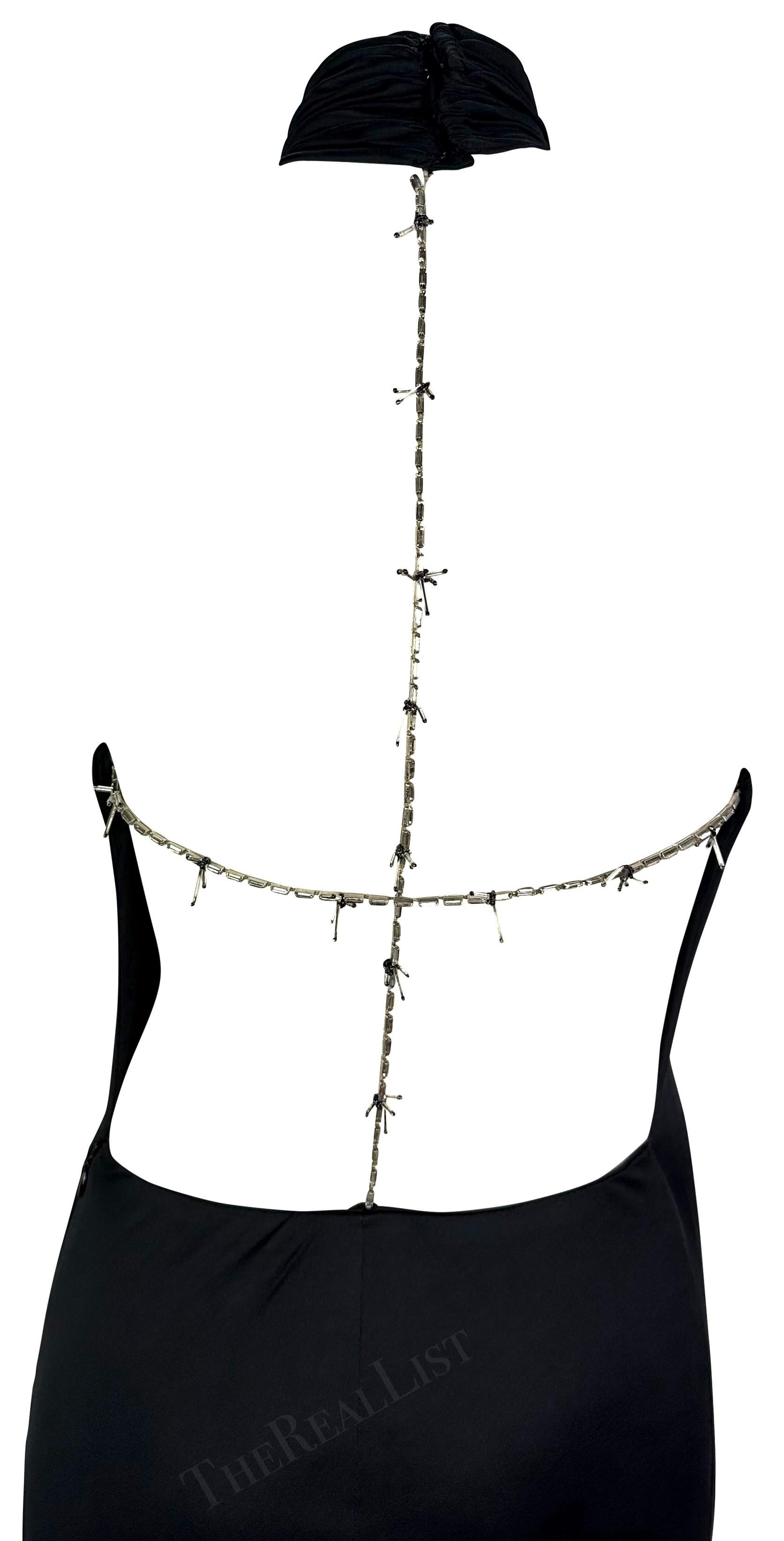 F/W 1998 Gianni Versace by Donatella Runway Black Barbed Wire Bead Backless Gown For Sale 1