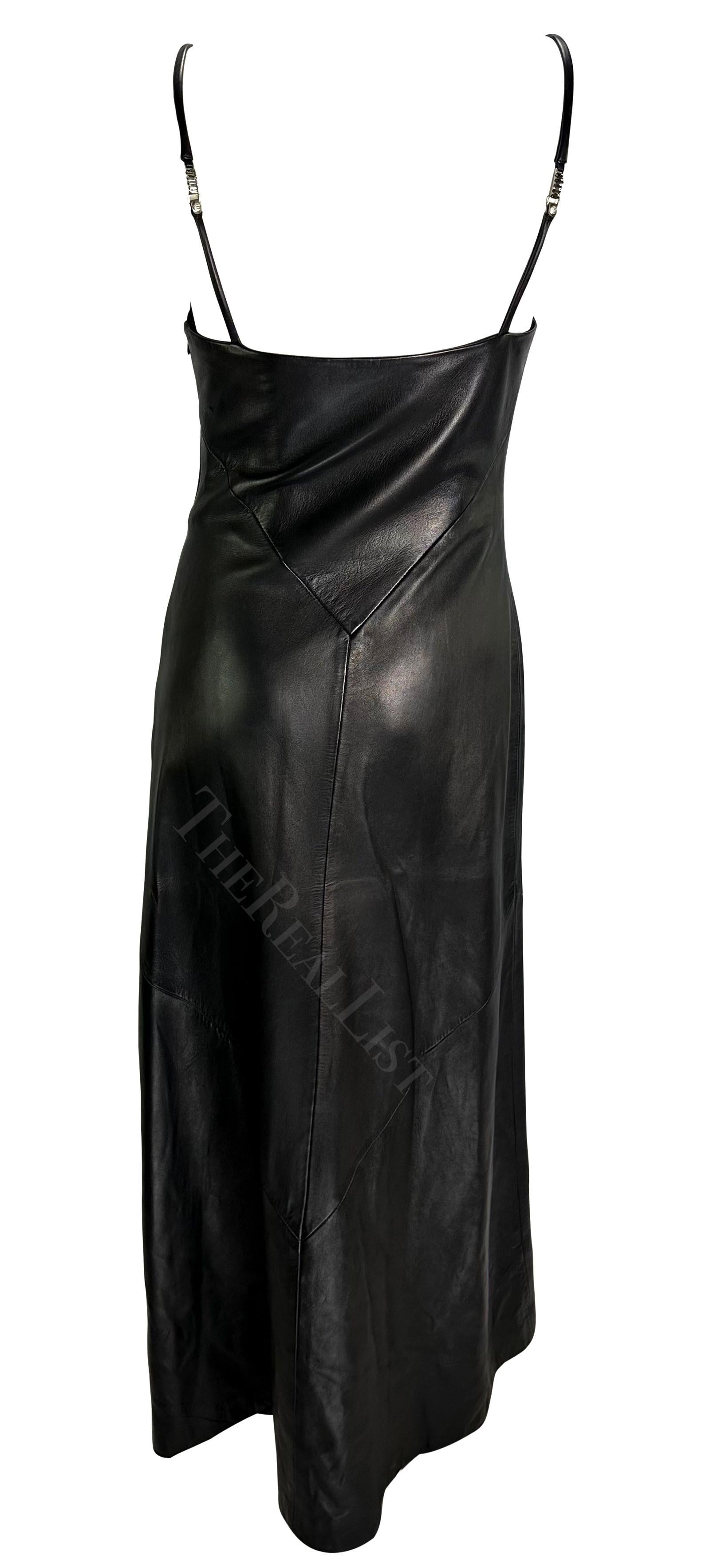 F/W 1998 Gianni Versace by Donatella Runway Black Leather Rhinestone Maxi Dress For Sale 8