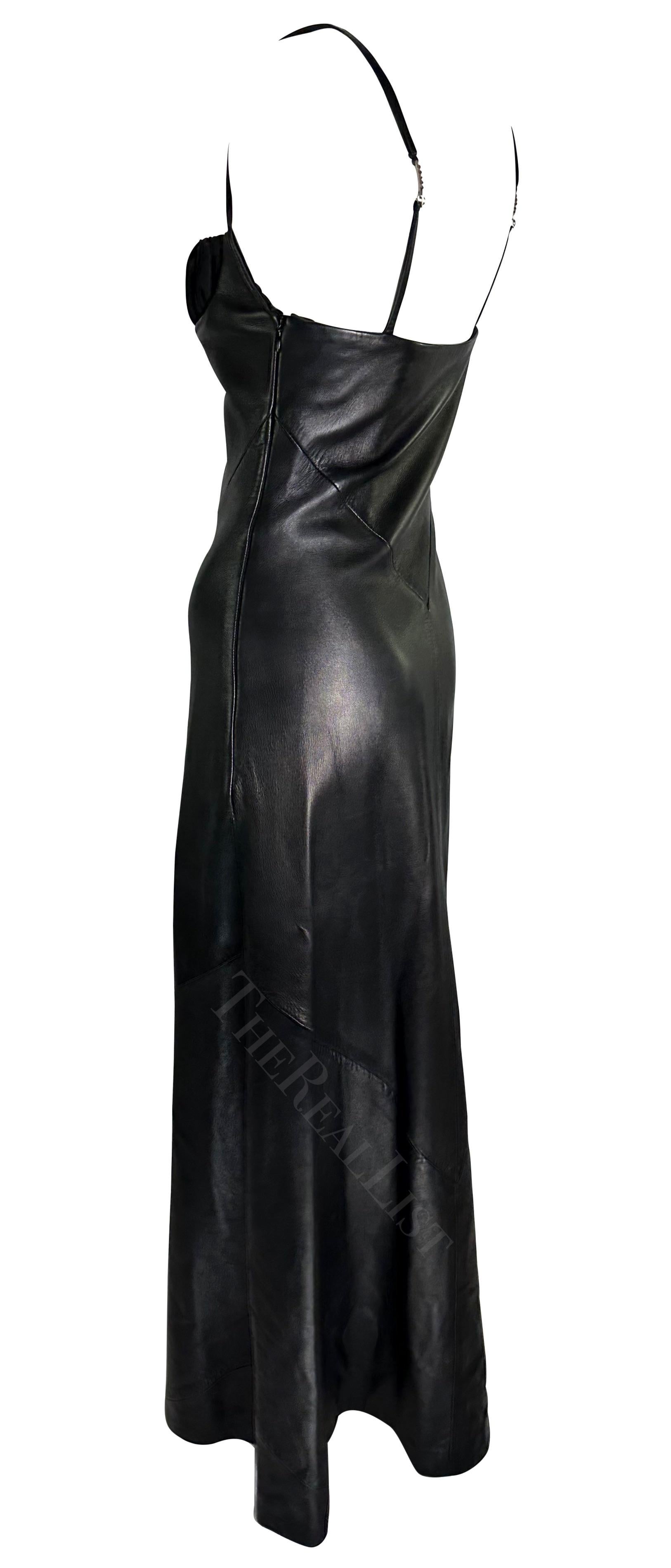 F/W 1998 Gianni Versace by Donatella Runway Black Leather Rhinestone Maxi Dress For Sale 11
