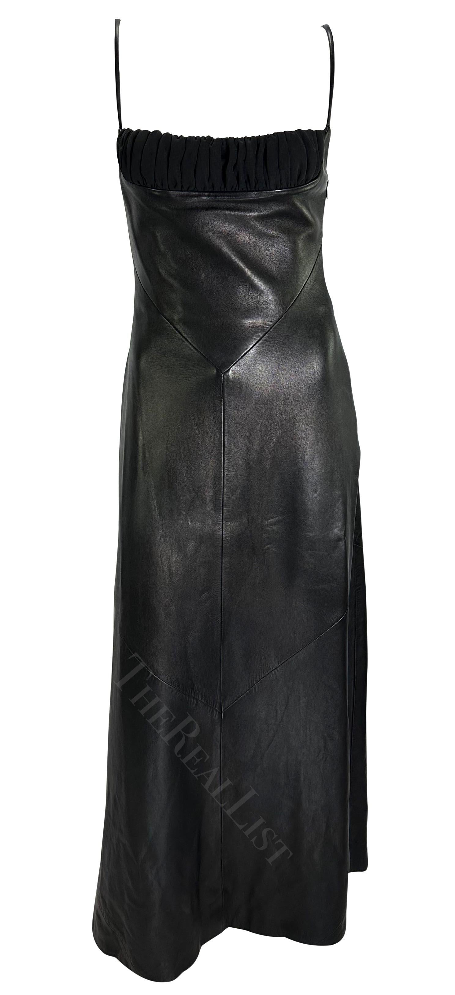 Women's F/W 1998 Gianni Versace by Donatella Runway Black Leather Rhinestone Maxi Dress For Sale