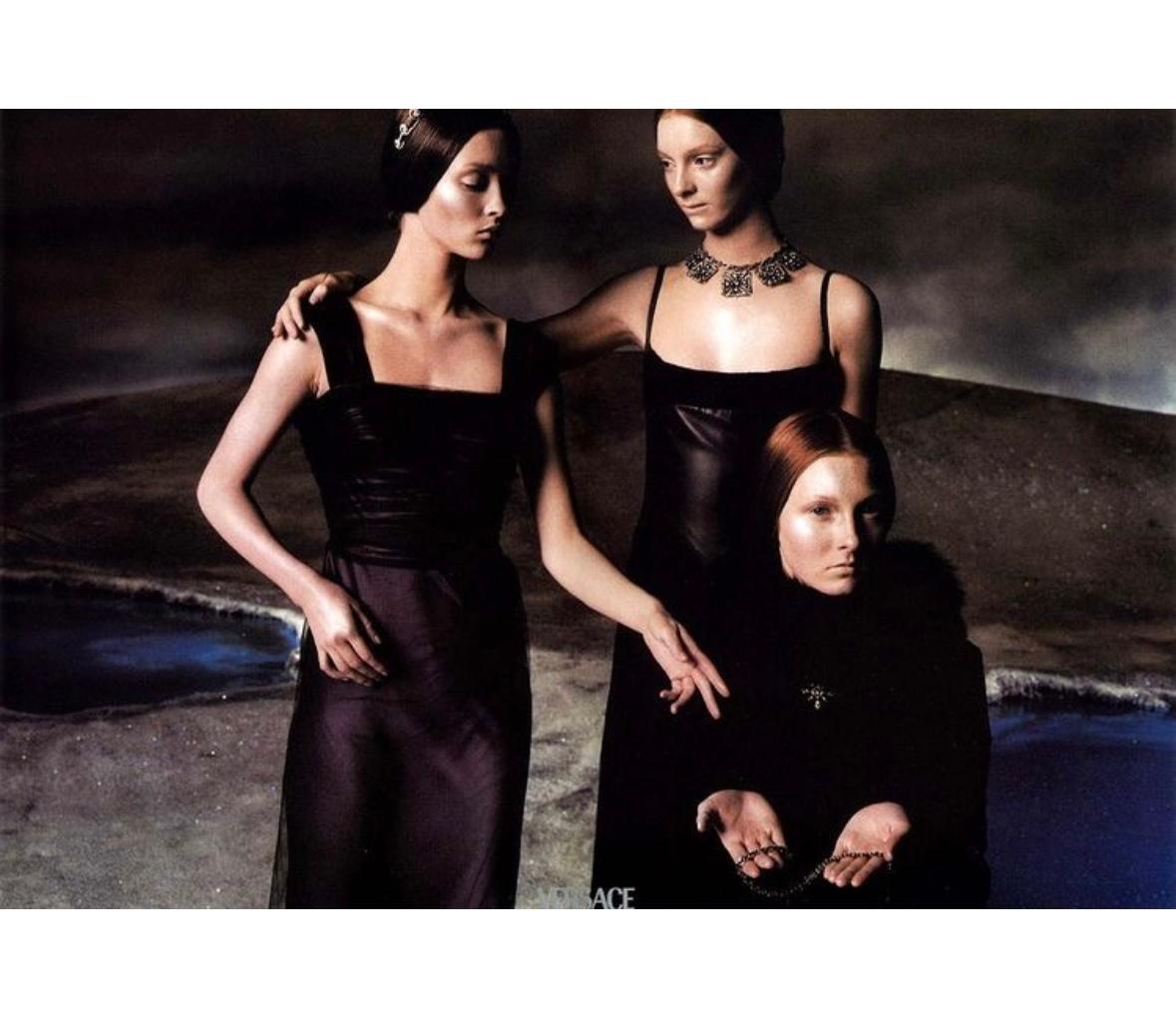 F/W 1998 Gianni Versace by Donatella Runway Black Leather Rhinestone Maxi Dress For Sale 3