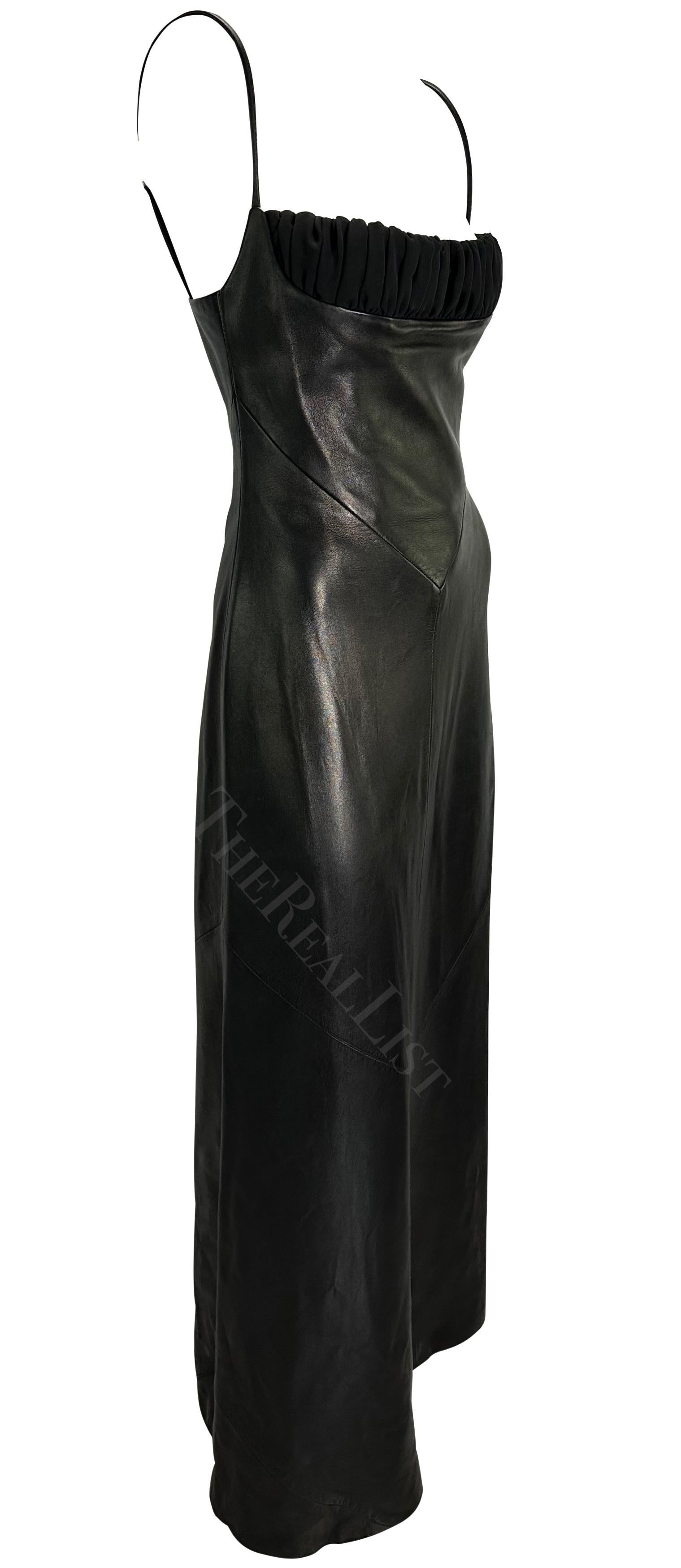 F/W 1998 Gianni Versace by Donatella Runway Black Leather Rhinestone Maxi Dress For Sale 4