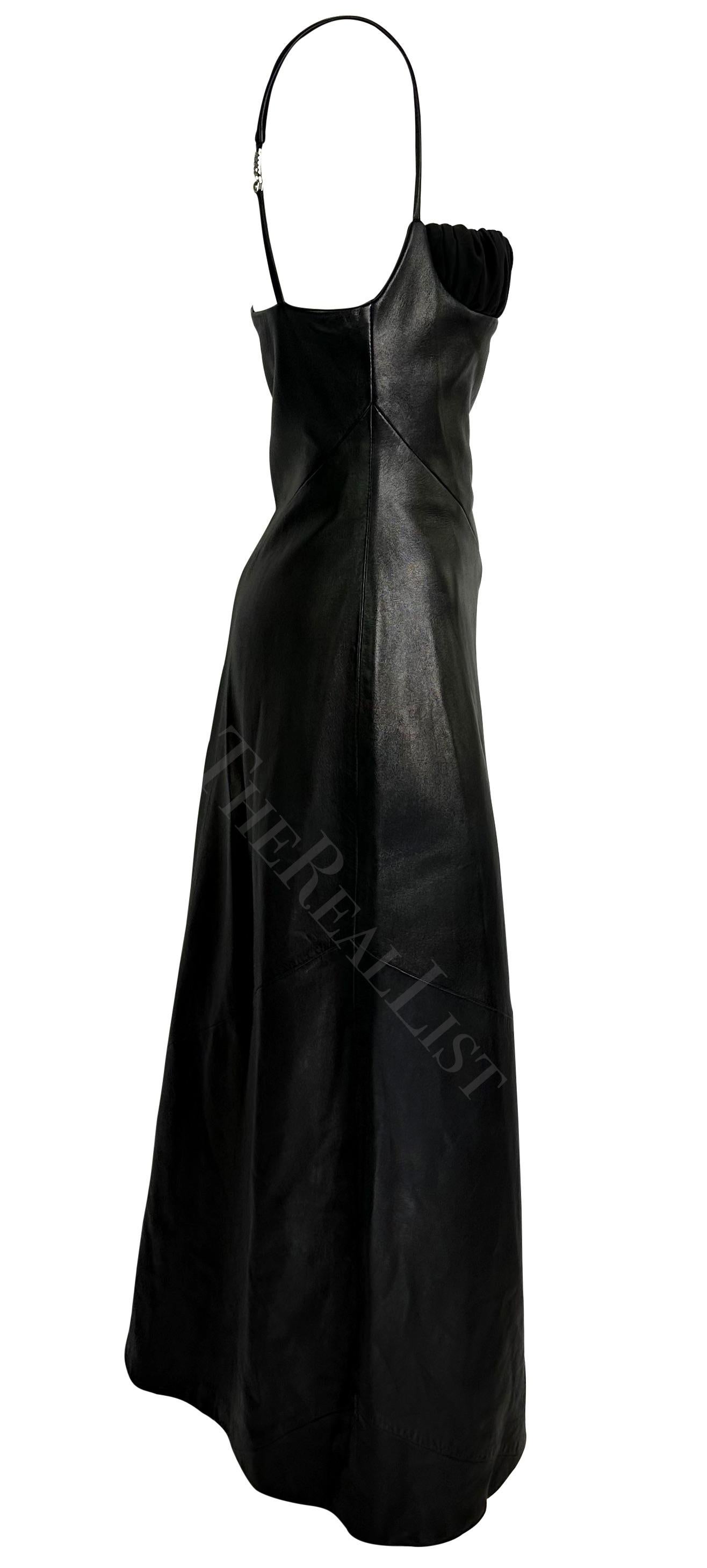 F/W 1998 Gianni Versace by Donatella Runway Black Leather Rhinestone Maxi Dress For Sale 7