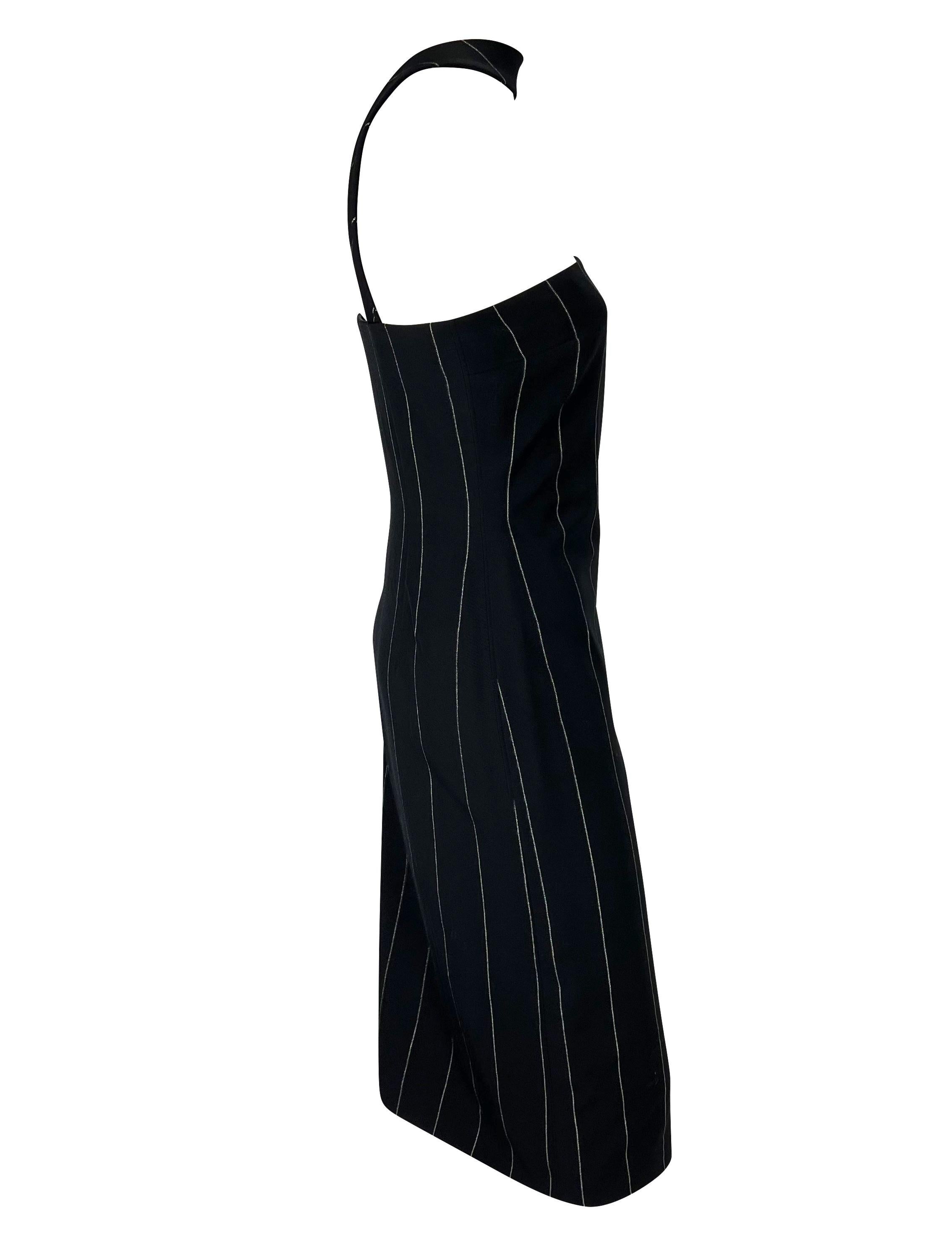 F/W 1998 Gianni Versace by Donatella Runway Pinstripe Wool Halter Corset Dress In Good Condition In West Hollywood, CA