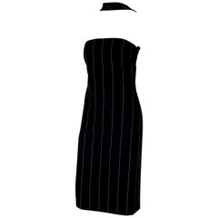 F/W 1998 Gianni Versace by Donatella Runway Pinstripe Wool Halter Corset Dress