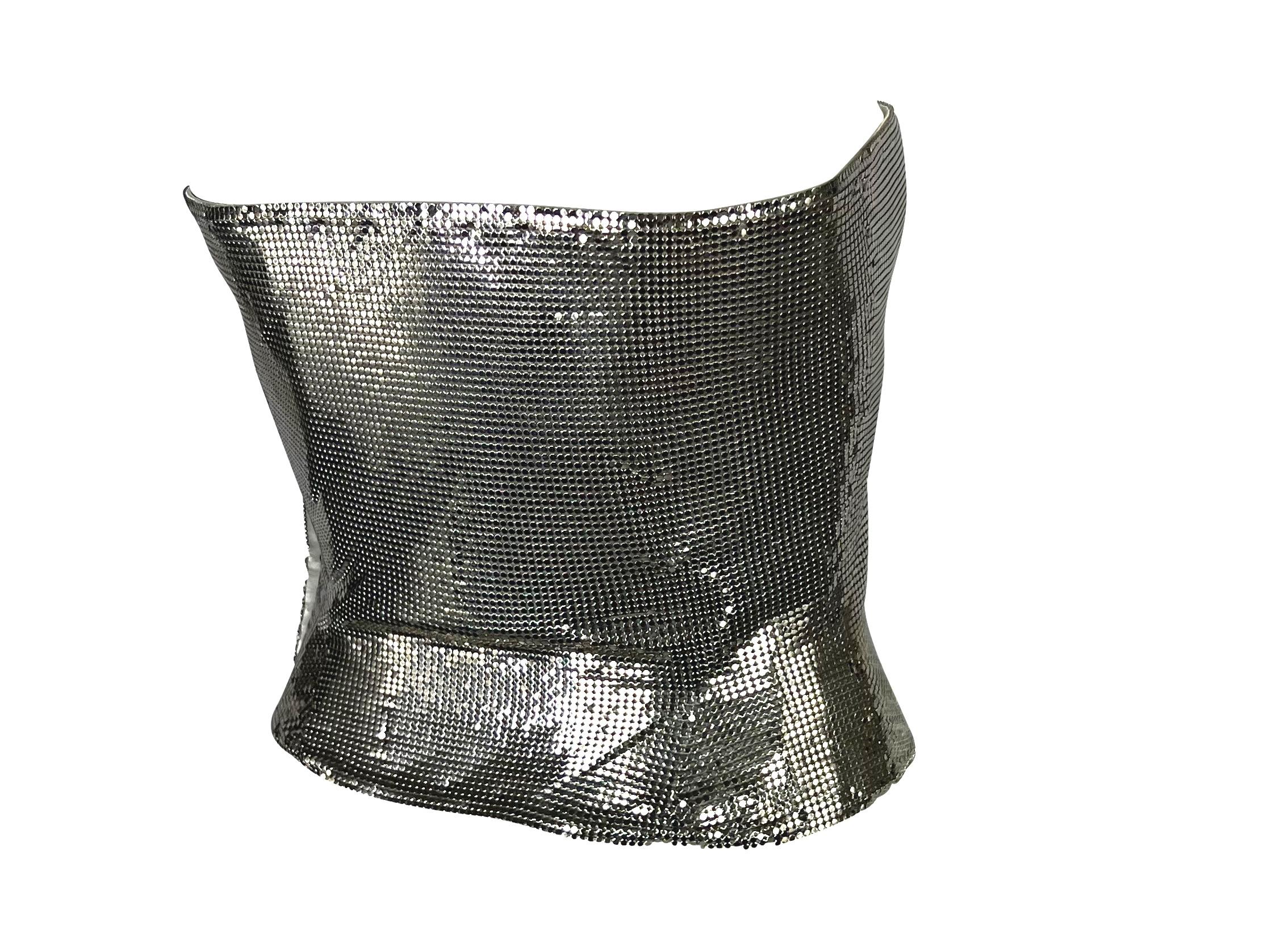 F/W 1998 Gianni Versace by Donatella Silver Oroton Metal Chainmail Bustier Top 3