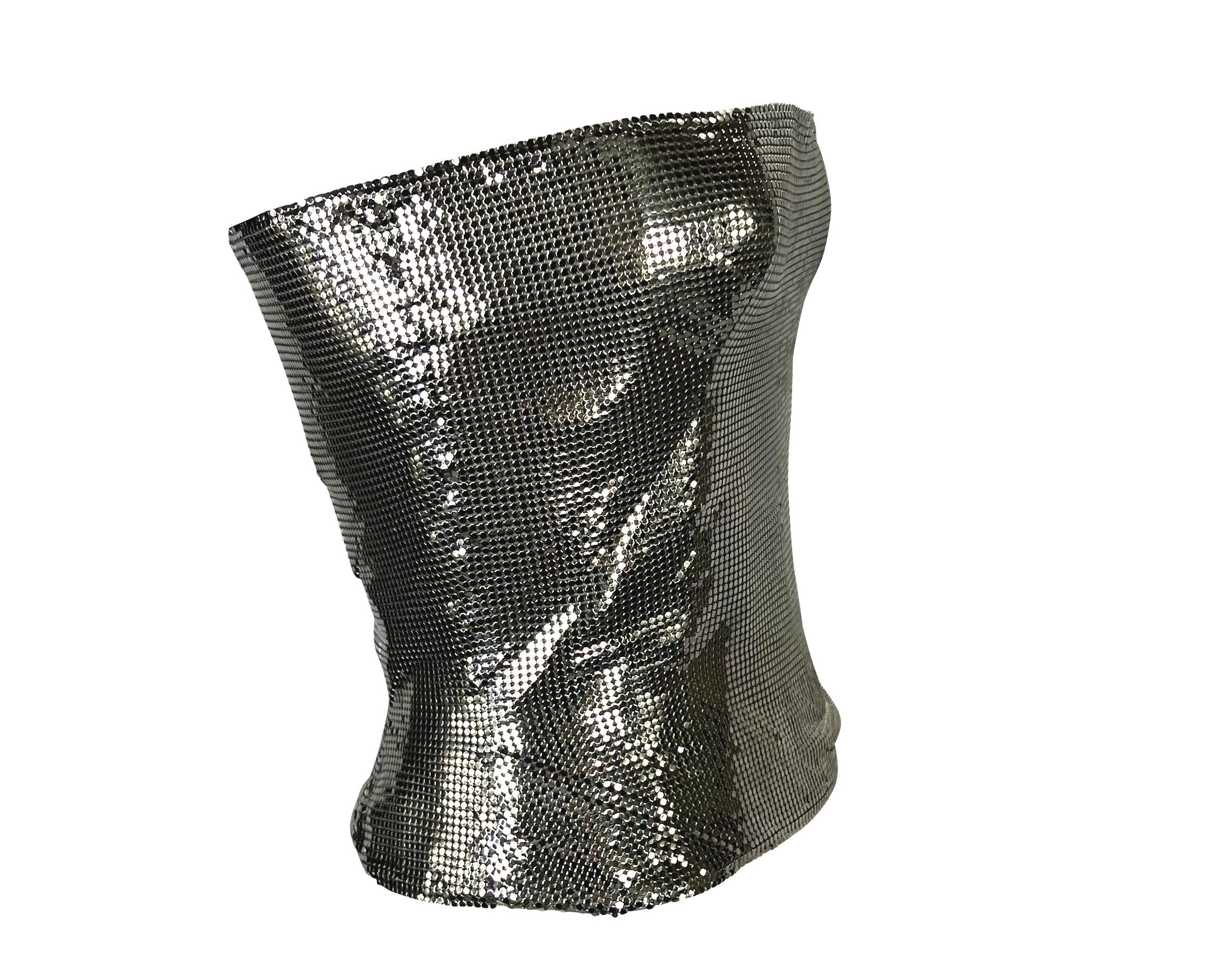 F/W 1998 Gianni Versace by Donatella Silver Oroton Metal Chainmail Bustier Top 5