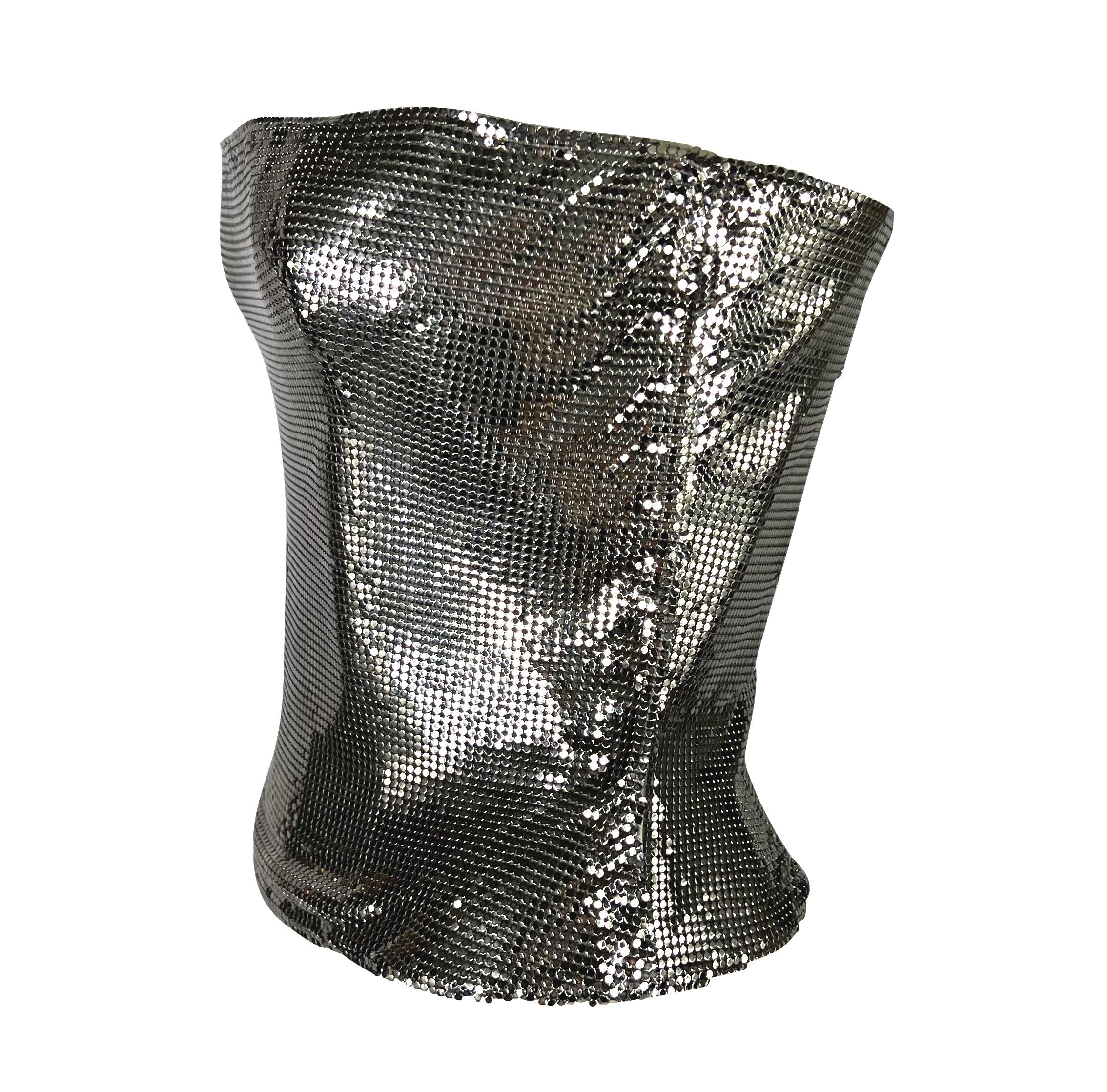 F/W 1998 Gianni Versace by Donatella Silver Oroton Metal Chainmail Bustier Top In Excellent Condition In West Hollywood, CA