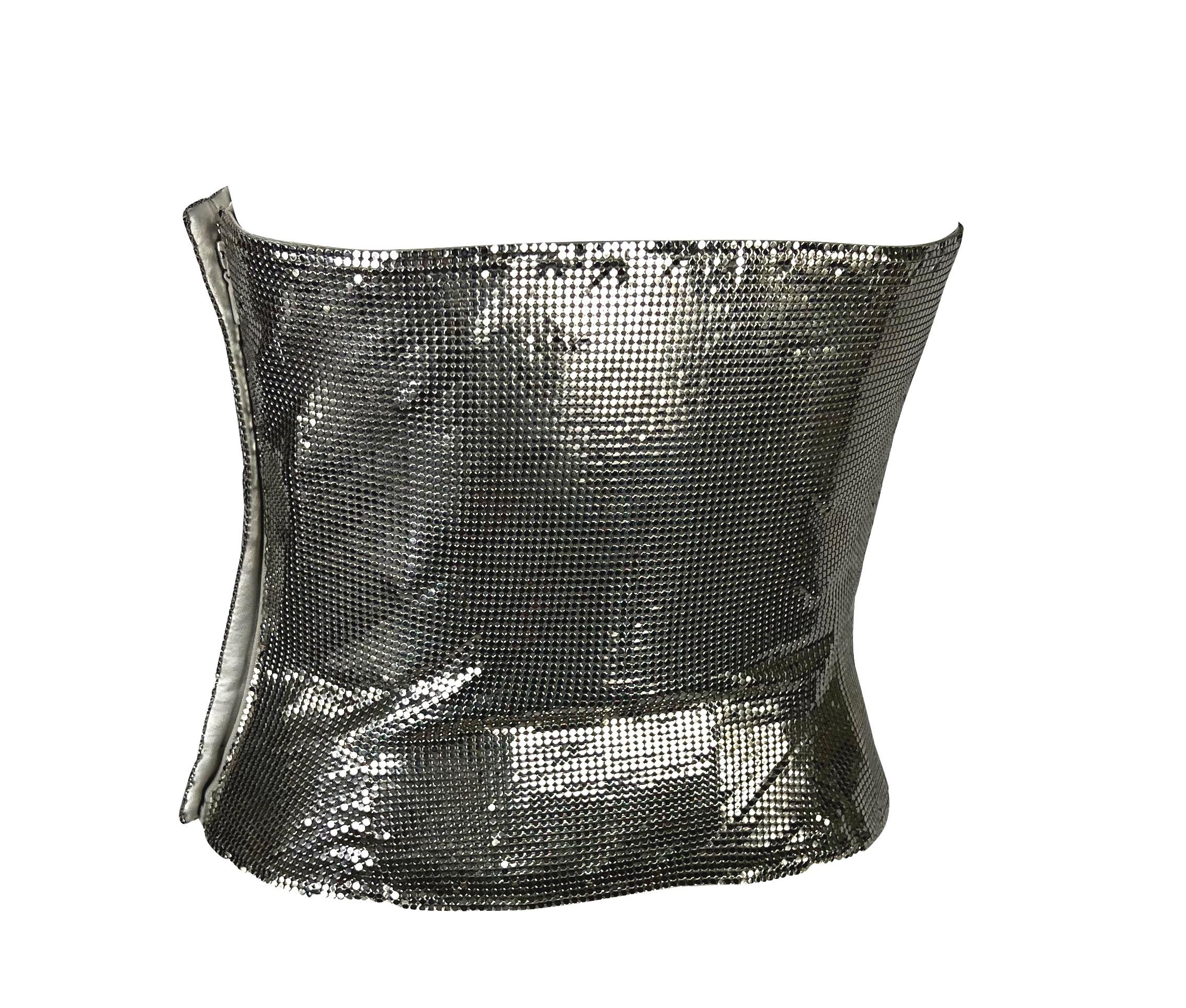 F/W 1998 Gianni Versace by Donatella Silver Oroton Metal Chainmail Bustier Top 1