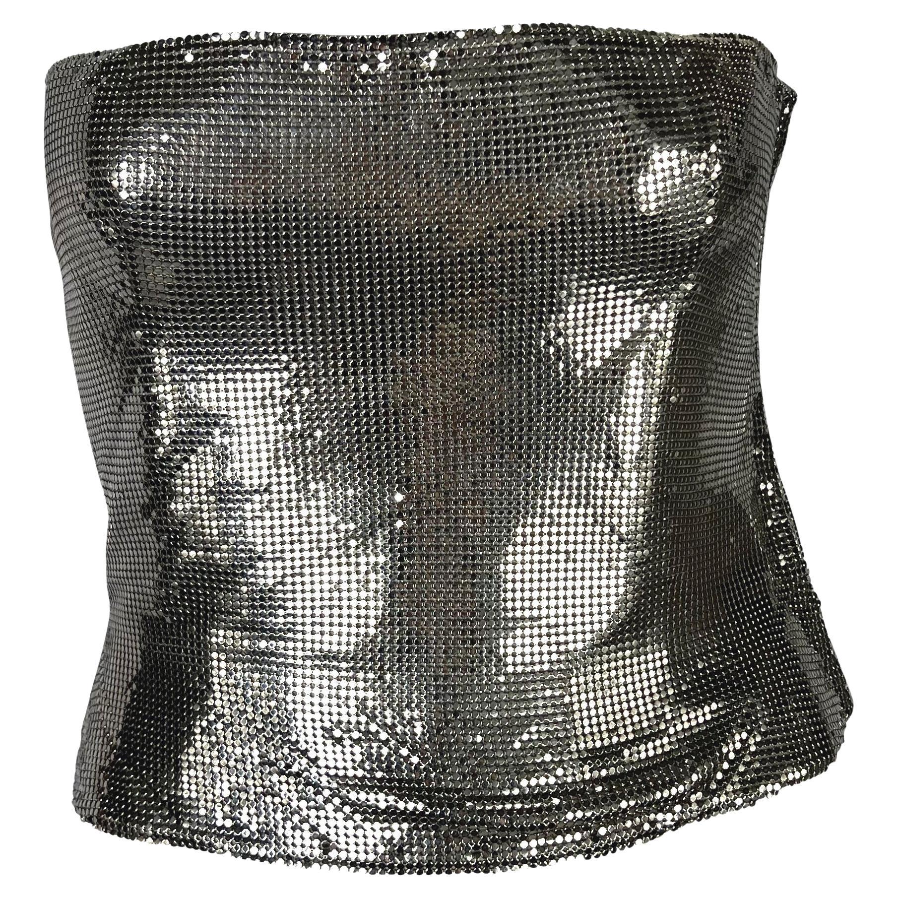 F/W 1998 Gianni Versace by Donatella Silver Oroton Metal Chainmail Bustier Top