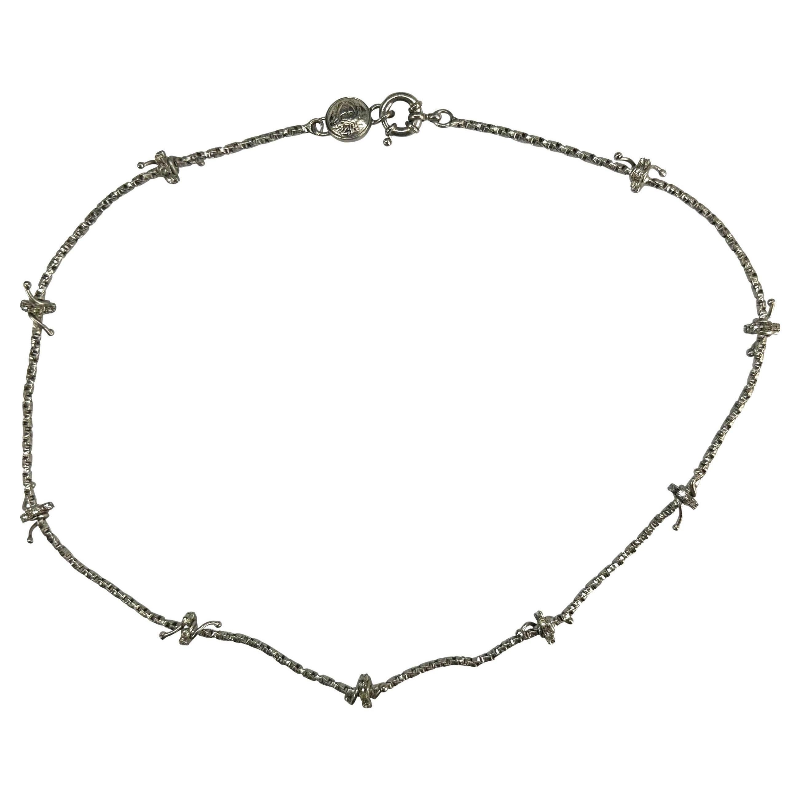 F/W 1998 Gianni Versace by Donatella Silver Rhinestone 'Barbed Wire' Necklace For Sale