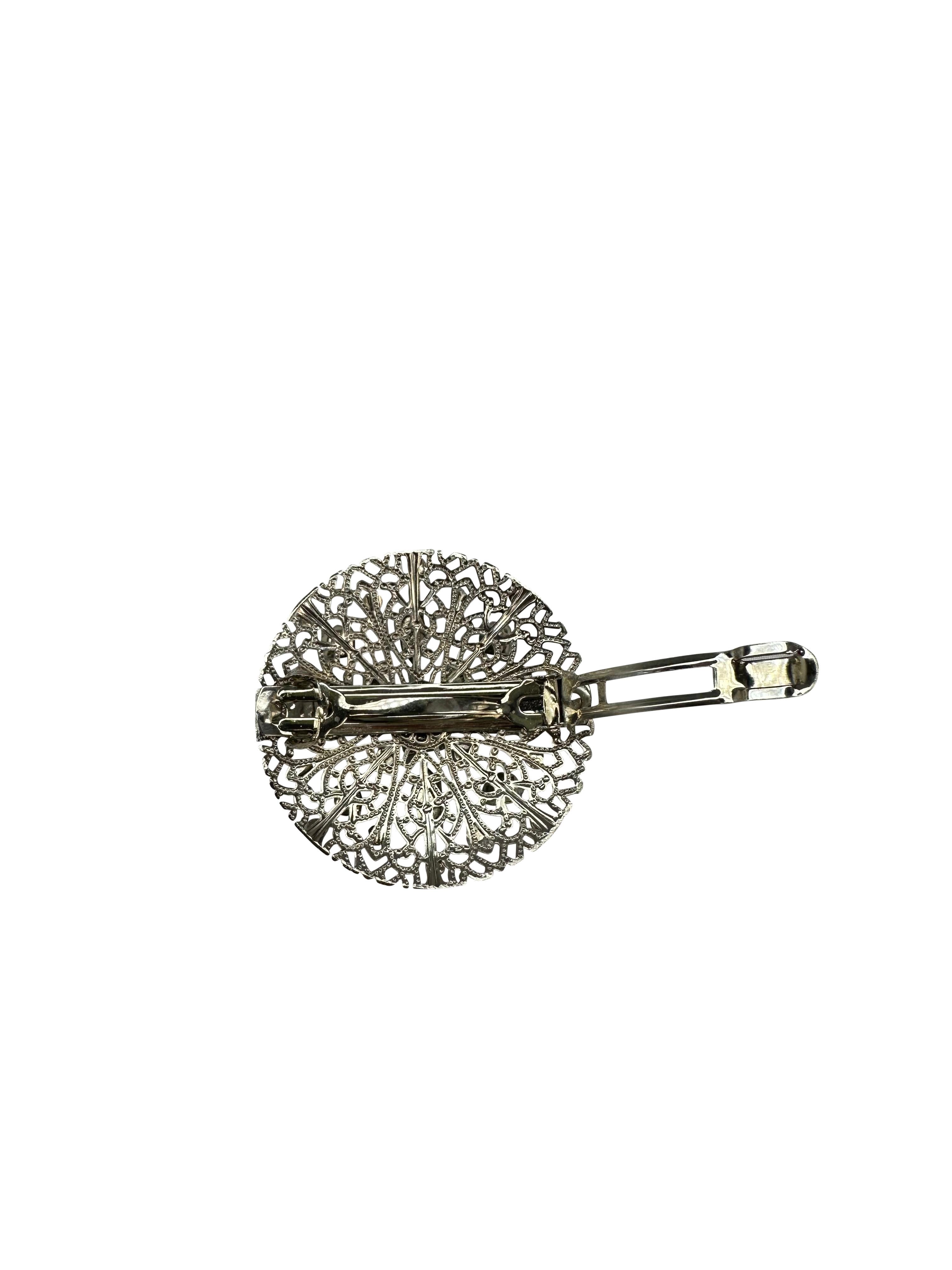 Women's F/W 1998 Gianni Versace by Donatella Silver Tone Round Black Crystal Hair Clip For Sale