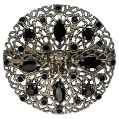 Vintage F/W 1998 Gianni Versace by Donatella Silver Tone Round Black Crystal Hair Clip