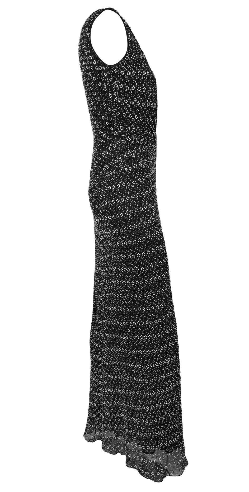 F/W 1998 Giorgio Armani Black Silk Silver Floral Beaded Sleeveless Gown For Sale 4