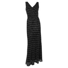 Giorgio Armani A/I 1998 Abito senza maniche in seta nera e argento con perline floreali