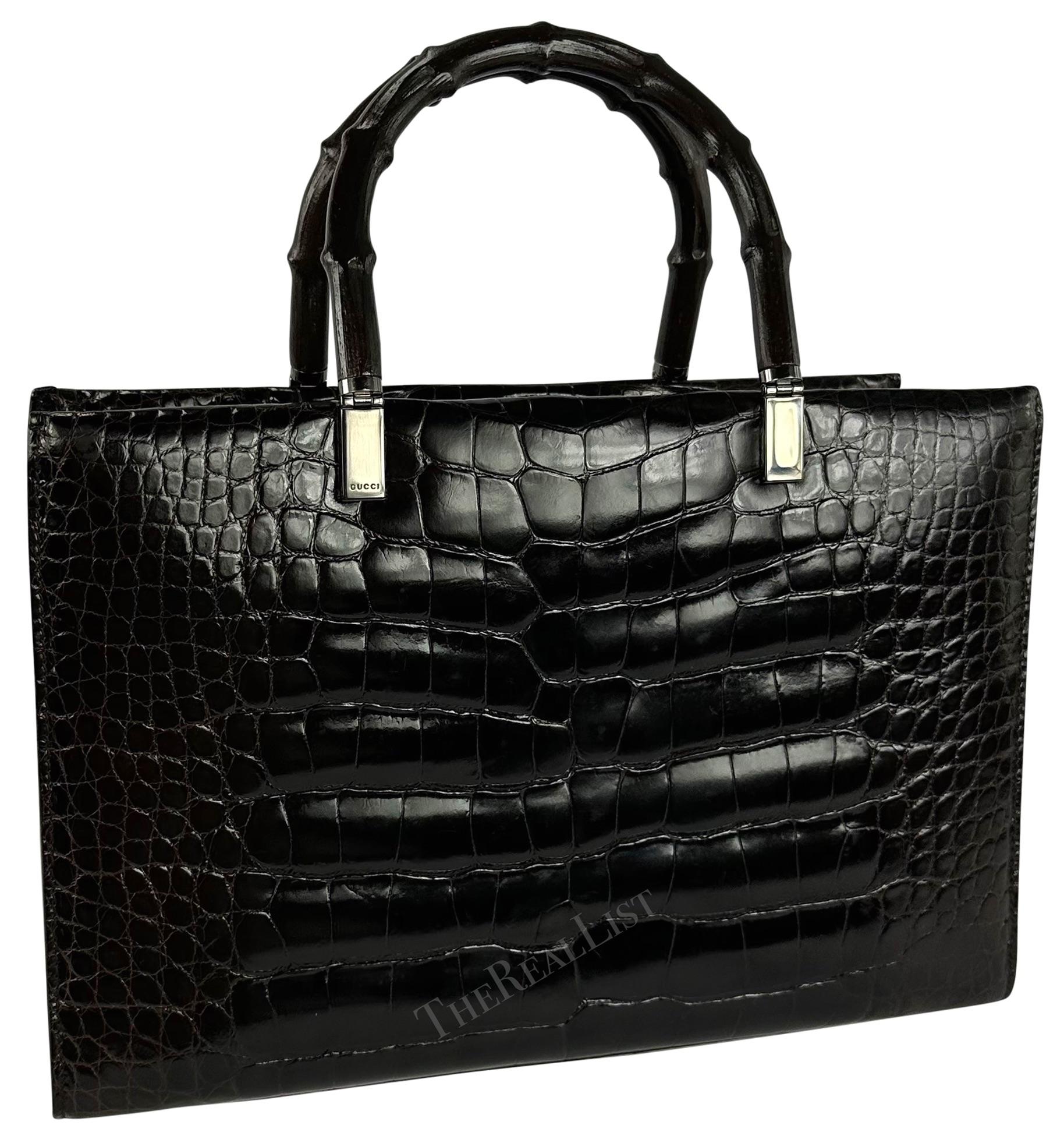 F/W 1998 Gucci by Tom Ford Ad Campaign Black Crocodile Bamboo Tote Bag  For Sale 6