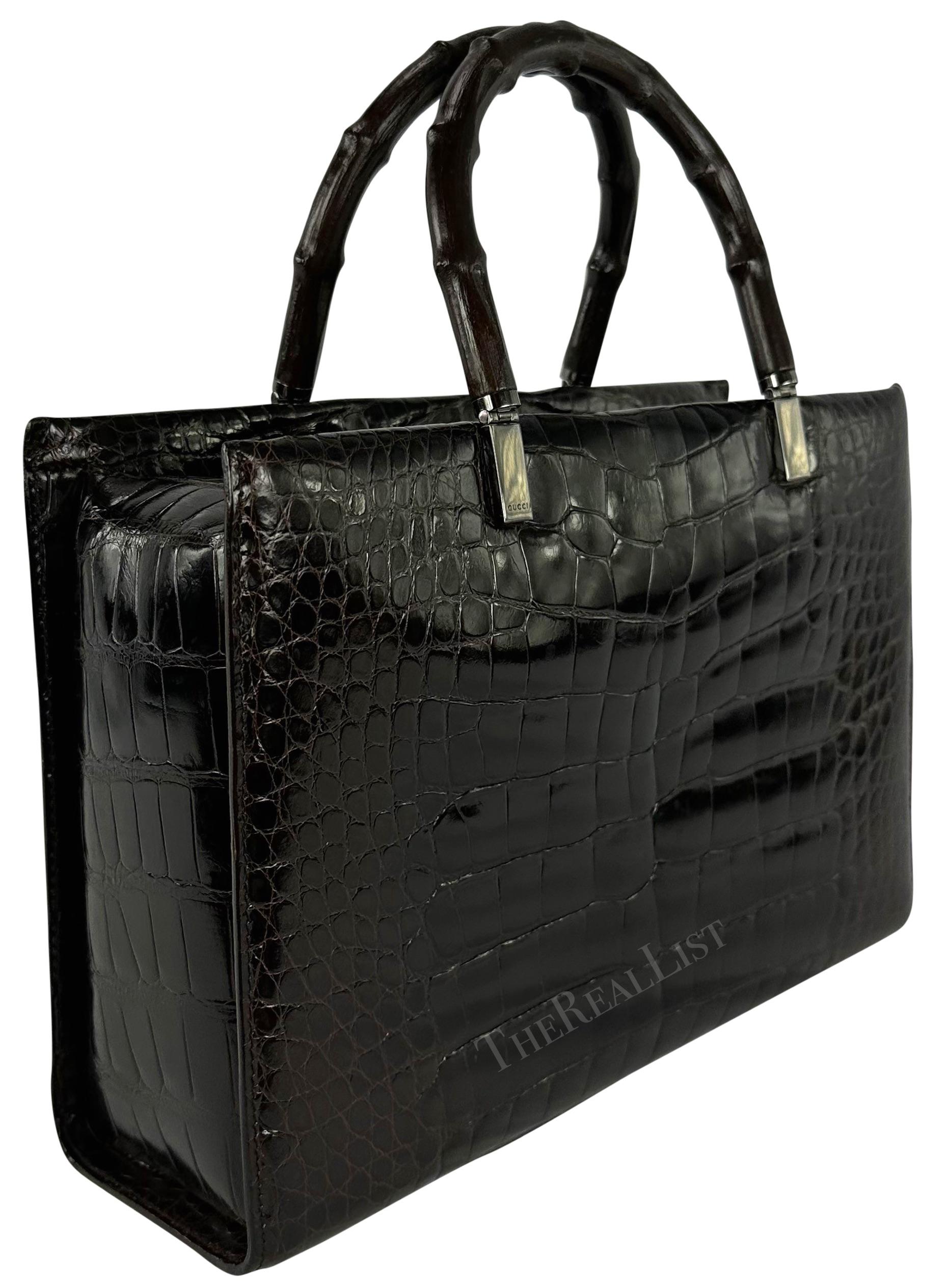 F/W 1998 Gucci by Tom Ford Ad Campaigner Black Crocodile Bamboo Tote Bag  en vente 8