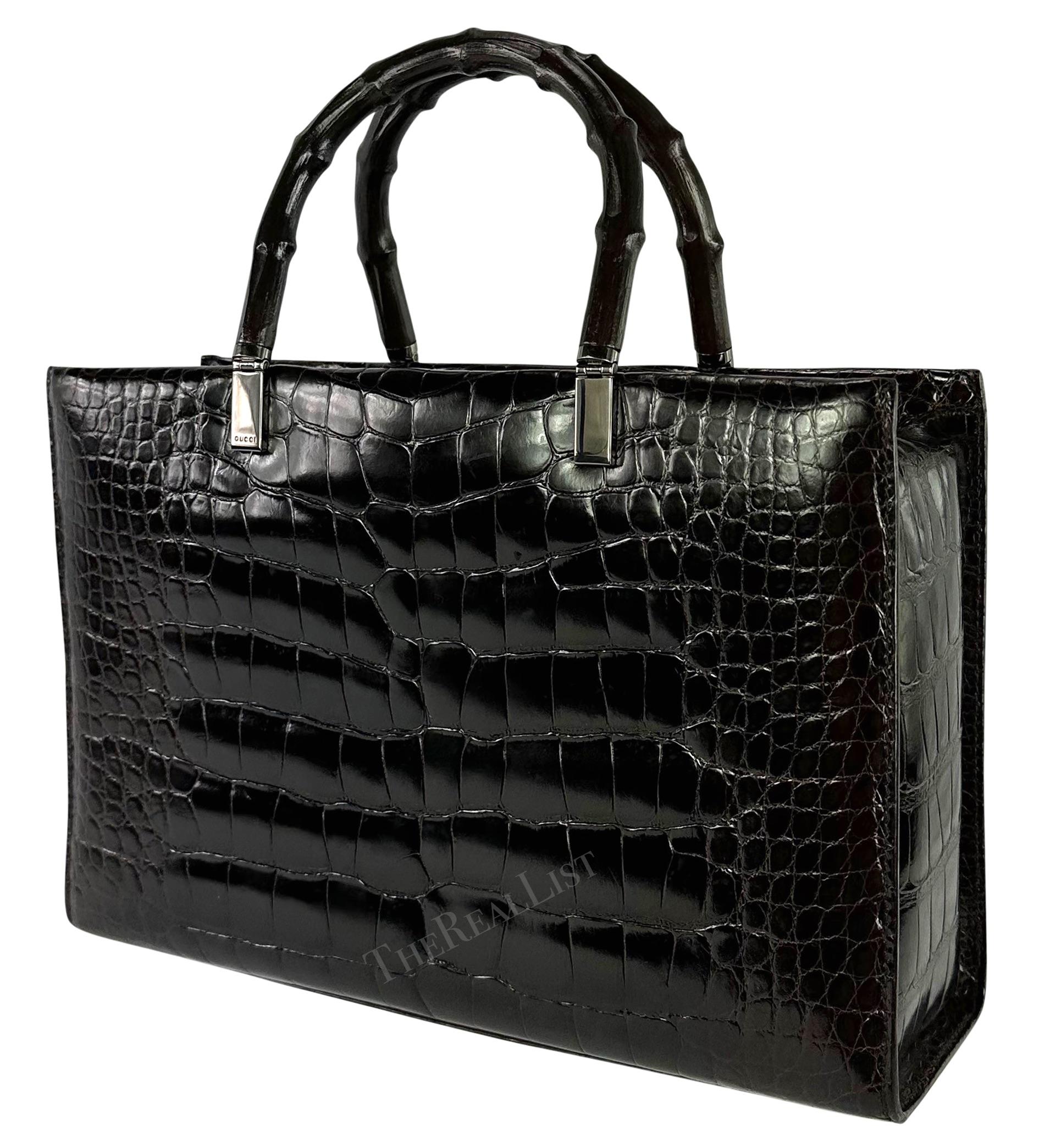 F/W 1998 Gucci by Tom Ford Ad Campaign Black Crocodile Bamboo Tote Bag  In Excellent Condition For Sale In West Hollywood, CA