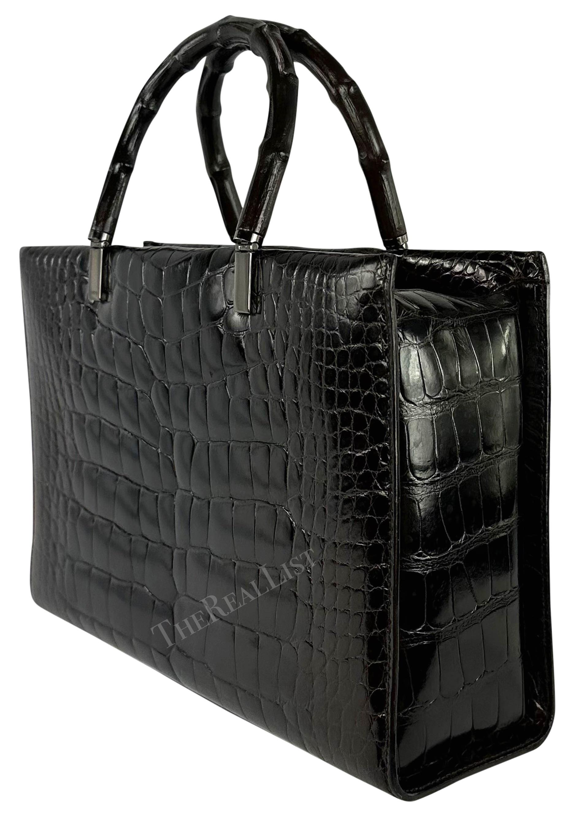 Women's F/W 1998 Gucci by Tom Ford Ad Campaign Black Crocodile Bamboo Tote Bag  For Sale