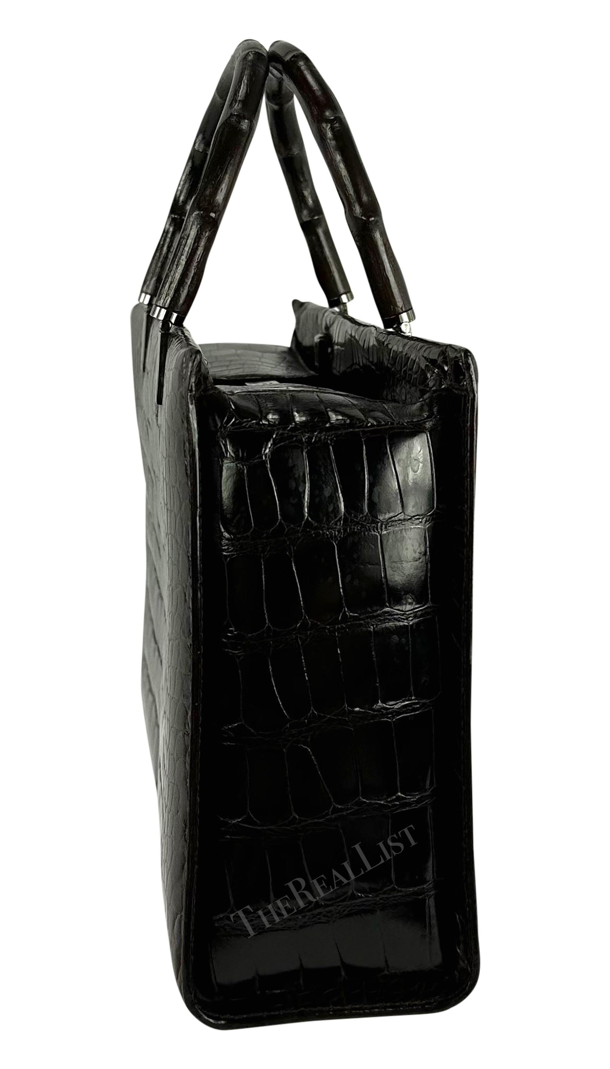 F/W 1998 Gucci by Tom Ford Ad Campaign Black Crocodile Bamboo Tote Bag  For Sale 1