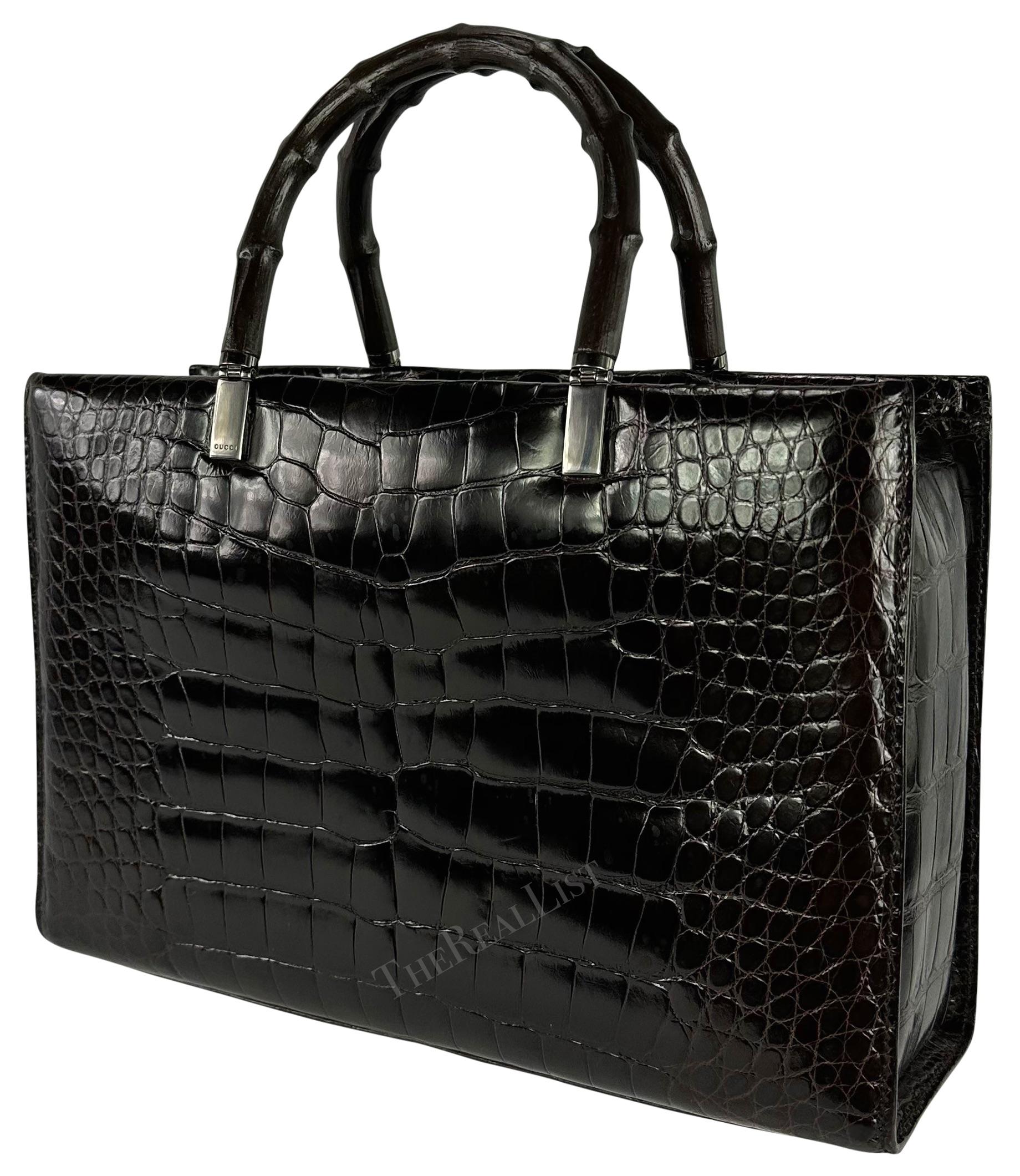 F/W 1998 Gucci by Tom Ford Ad Campaigner Black Crocodile Bamboo Tote Bag  en vente 2