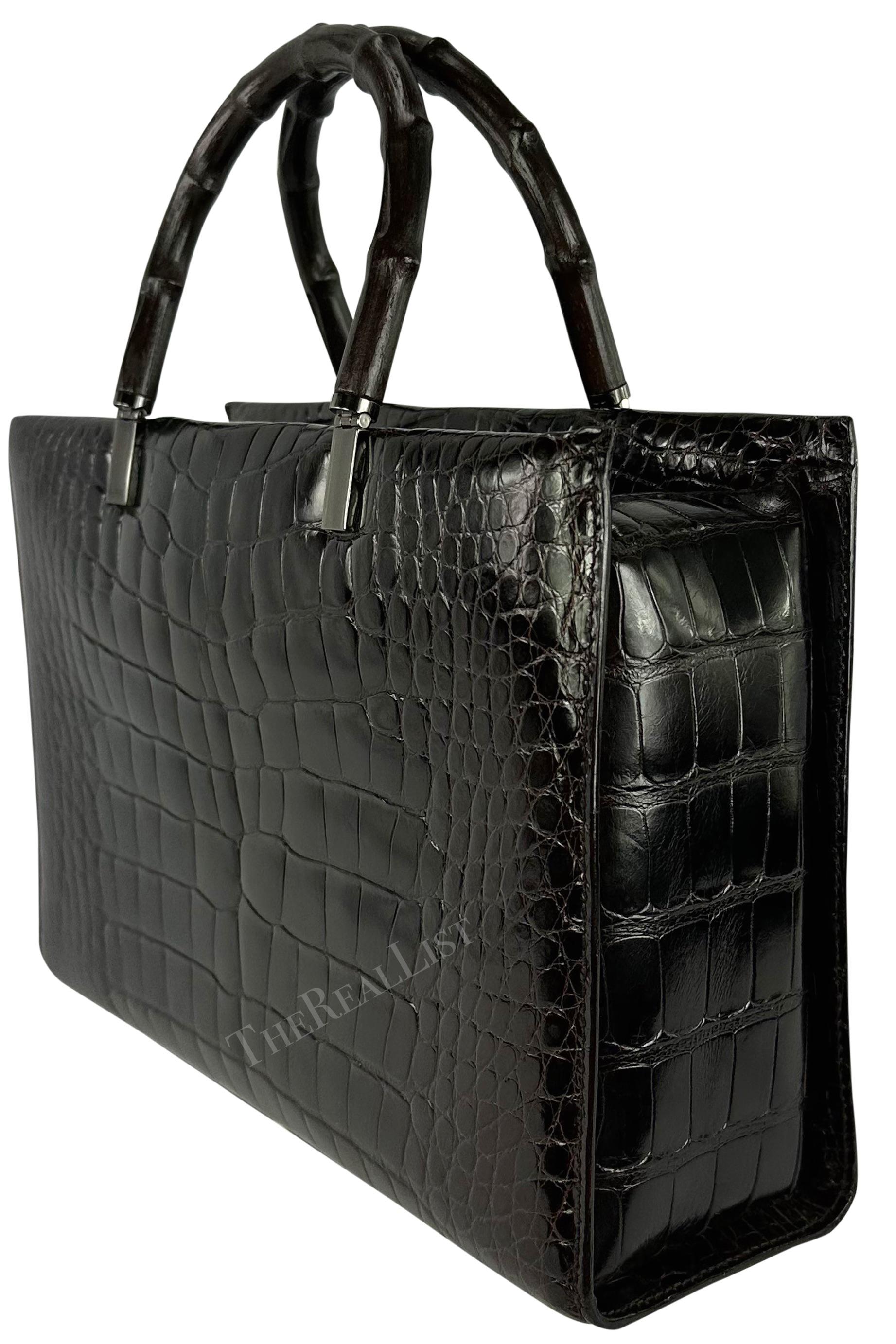 F/W 1998 Gucci by Tom Ford Ad Campaign Black Crocodile Bamboo Tote Bag  For Sale 3