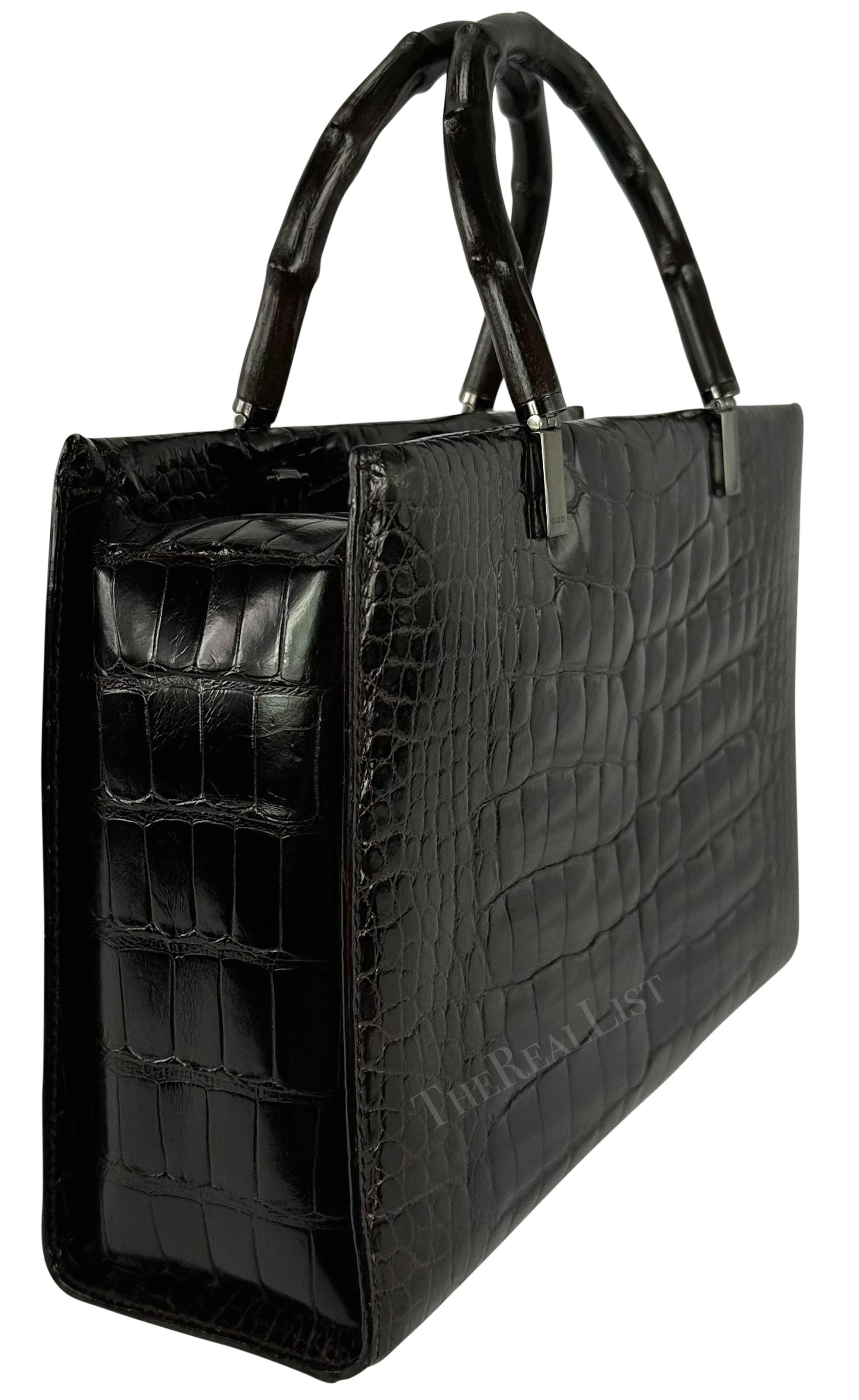 F/W 1998 Gucci by Tom Ford Ad Campaign Black Crocodile Bamboo Tote Bag  For Sale 4