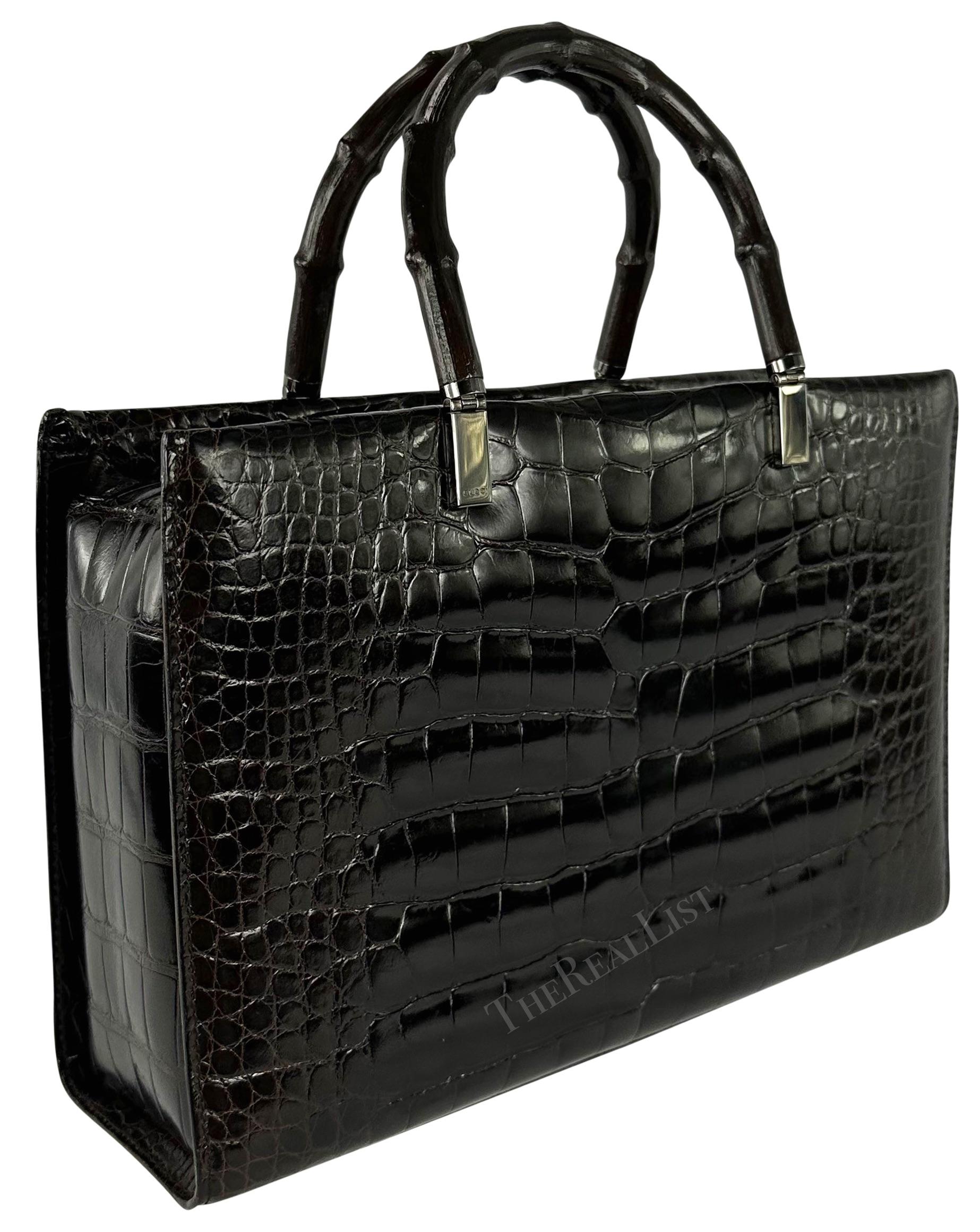 F/W 1998 Gucci by Tom Ford Ad Campaign Black Crocodile Bamboo Tote Bag  For Sale 5