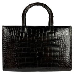 Vintage F/W 1998 Gucci by Tom Ford Ad Campaign Black Crocodile Bamboo Tote Bag 