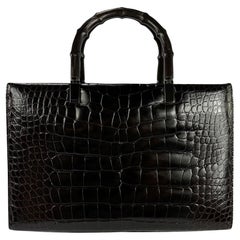 F/W 1998 Gucci by Tom Ford Ad Campaign Black Crocodile Bamboo Tote Bag