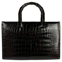 F/W 1998 Gucci by Tom Ford Ad Campaigner Black Crocodile Bamboo Tote Bag 