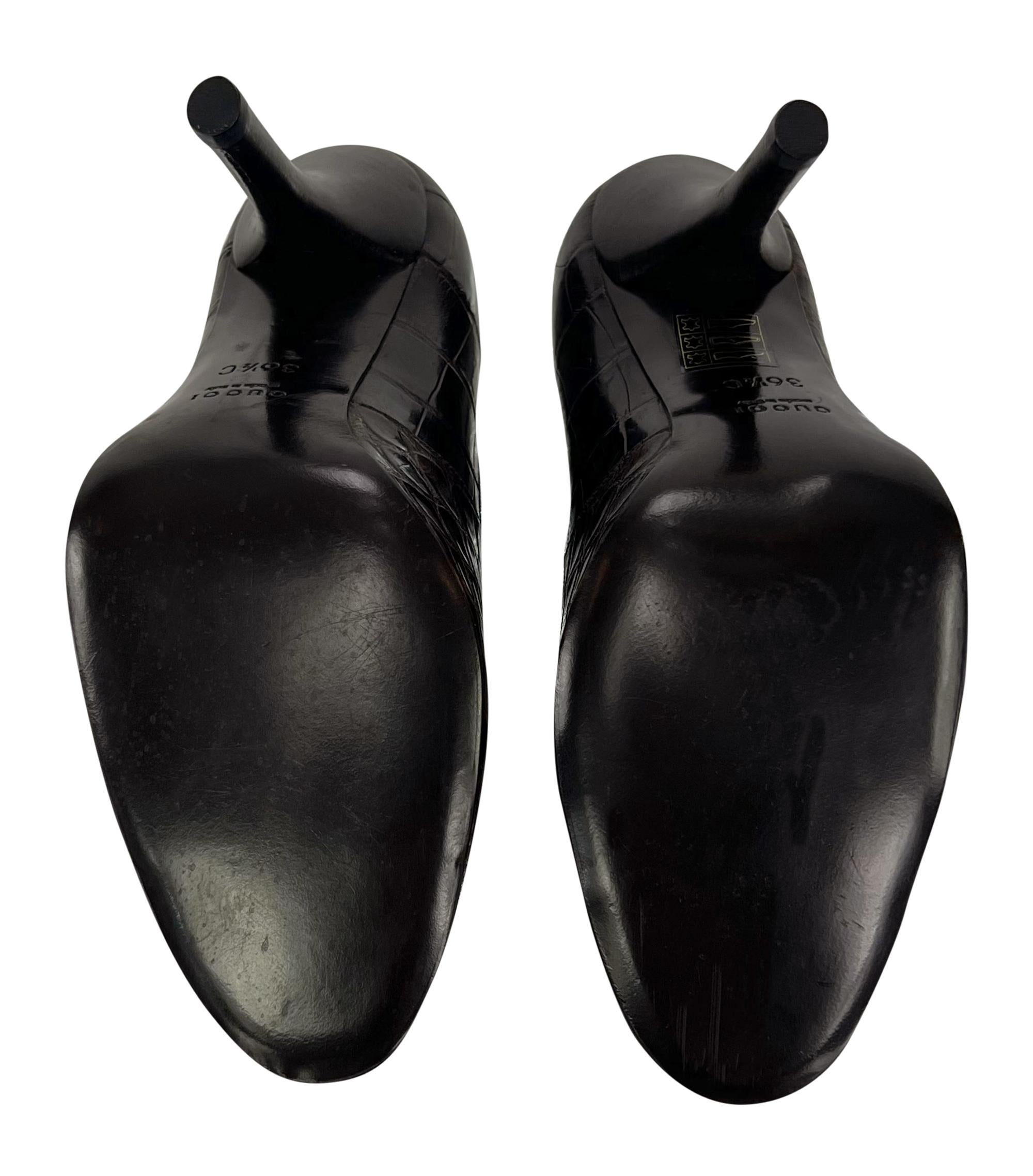 F/W 1998 Gucci by Tom Ford Ad Genuine Alligator Brown Peep Toe Heels Pumps 36.5 For Sale 2