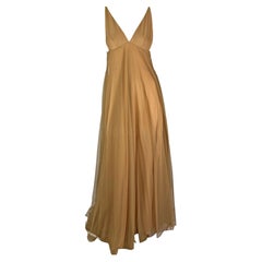 F/W 1998 Gucci by Tom Ford Beige Tulle Plunging Runway Gown