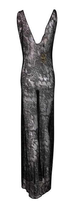 F/W 1998 Gucci by Tom Ford Black 2 Dress Set Sheer Lace & Plunging Mermaid Gown