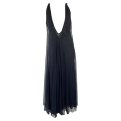 F/W 1998 Gucci by Tom Ford Black Tulle Triple Layer Plunging V-Neck Sheer Gown