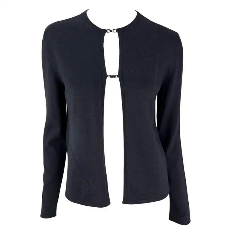 F/W 1998 Gucci by Tom Ford Chaqueta de punto con hebilla y logotipo abierto gris oscuro