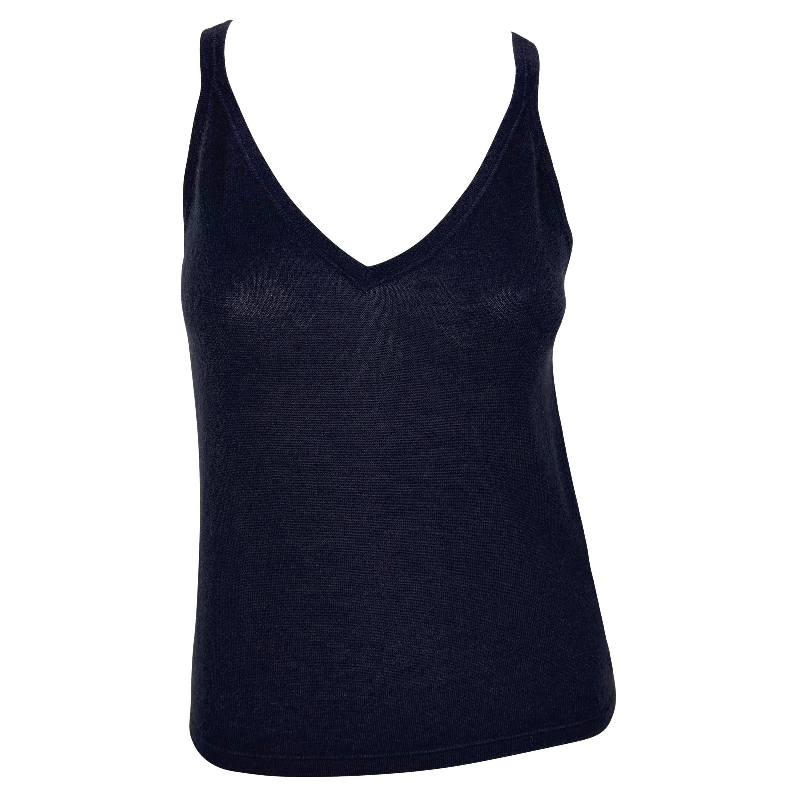 A/I 1998 Gucci by Tom Ford Canotta in cachemire blu scuro semi trasparente
