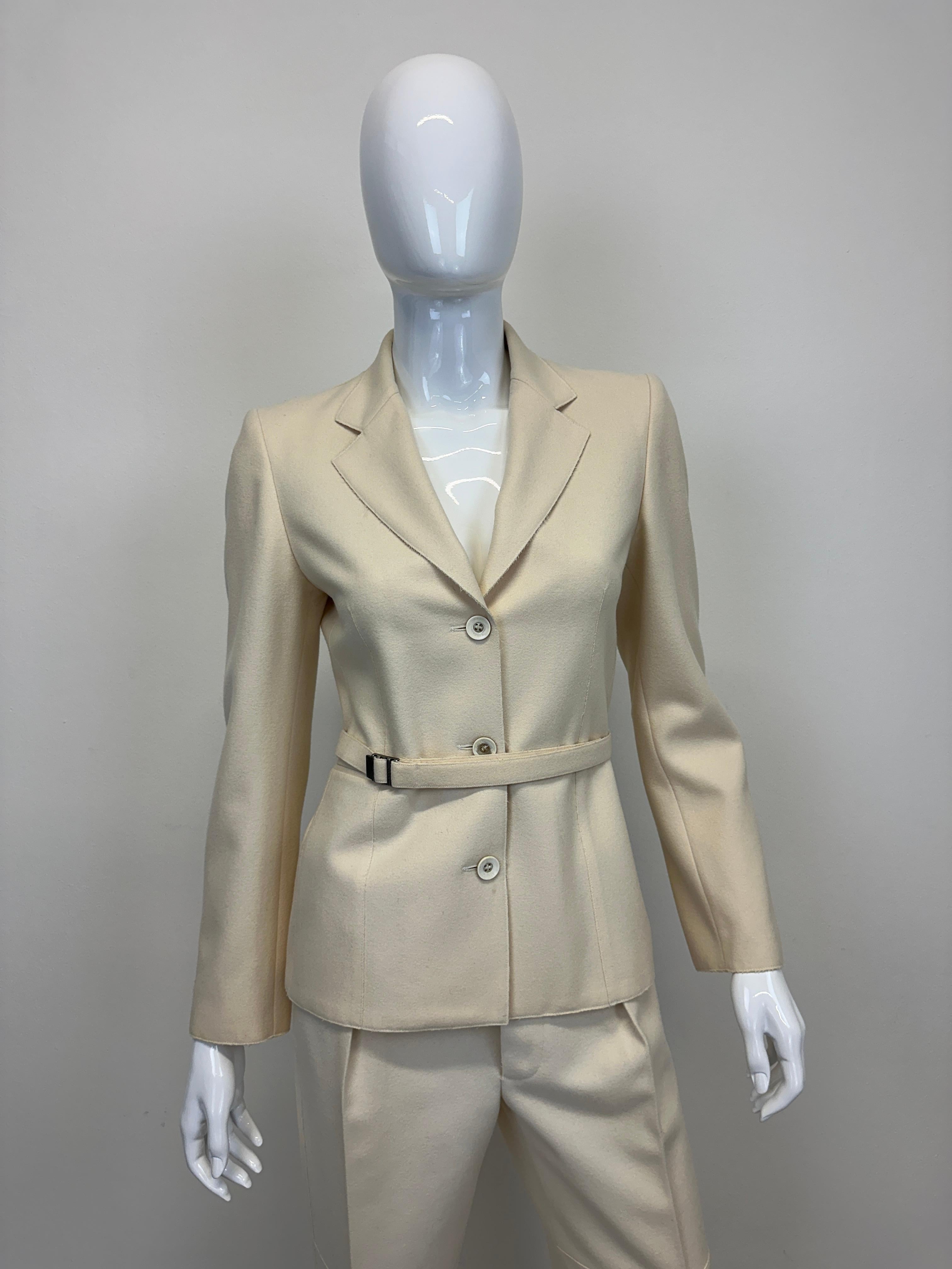 F/W 1998 Gucci by Tom Ford pasarela conjunto blazer y pantalón de lana crudo Gris