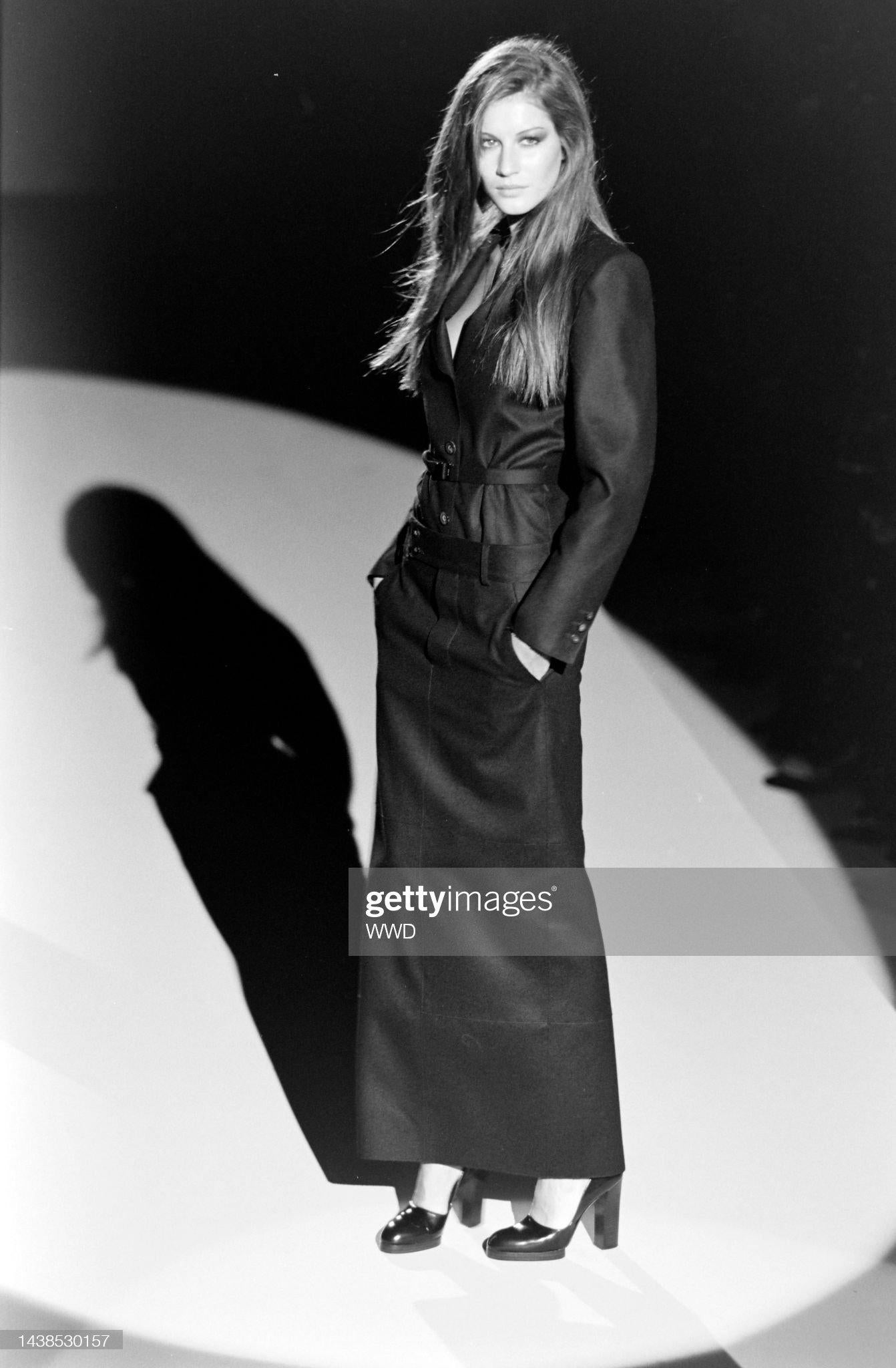 F/W 1998 Gucci by Tom Ford Runway Ad Black Buckle Wool Slit Maxi Skirt In Excellent Condition For Sale In West Hollywood, CA