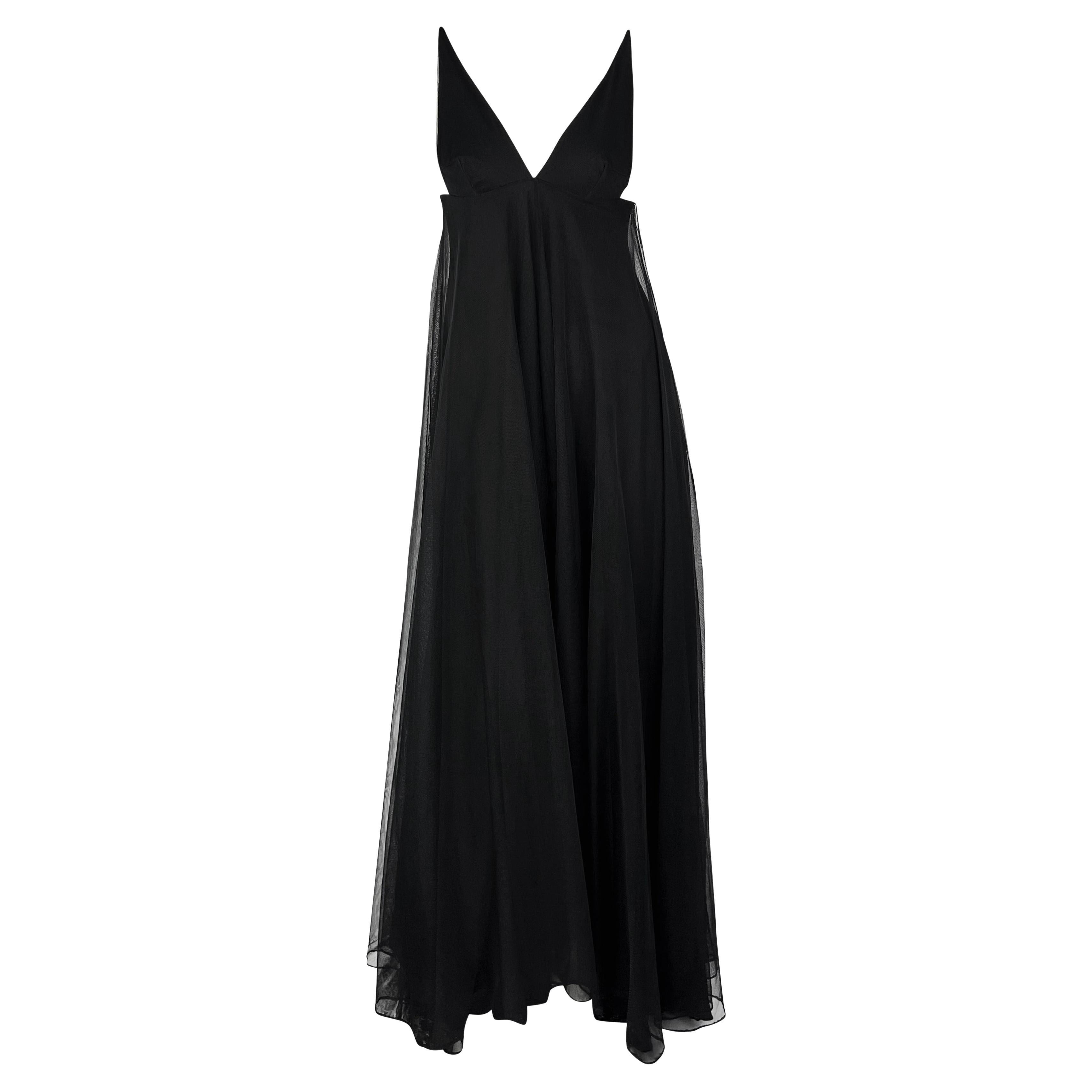 F/W 1998 Gucci by Tom Ford Runway Black Layered Tulle Sheer Plunge Gown For Sale