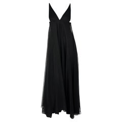 Vintage F/W 1998 Gucci by Tom Ford Runway Black Layered Tulle Sheer Plunge Gown