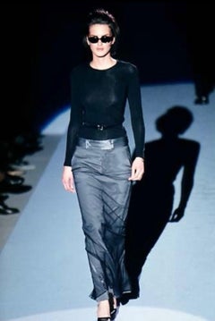 F/W 1998 Gucci by Tom Ford Runway Black Tulle Overlay Tapered Maxi Skirt