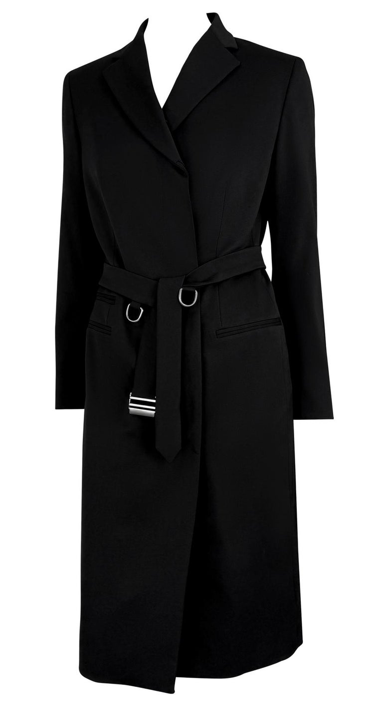 F/W 1998 Gucci by Tom Ford Ring Belted Black Stretch Wool Trench 