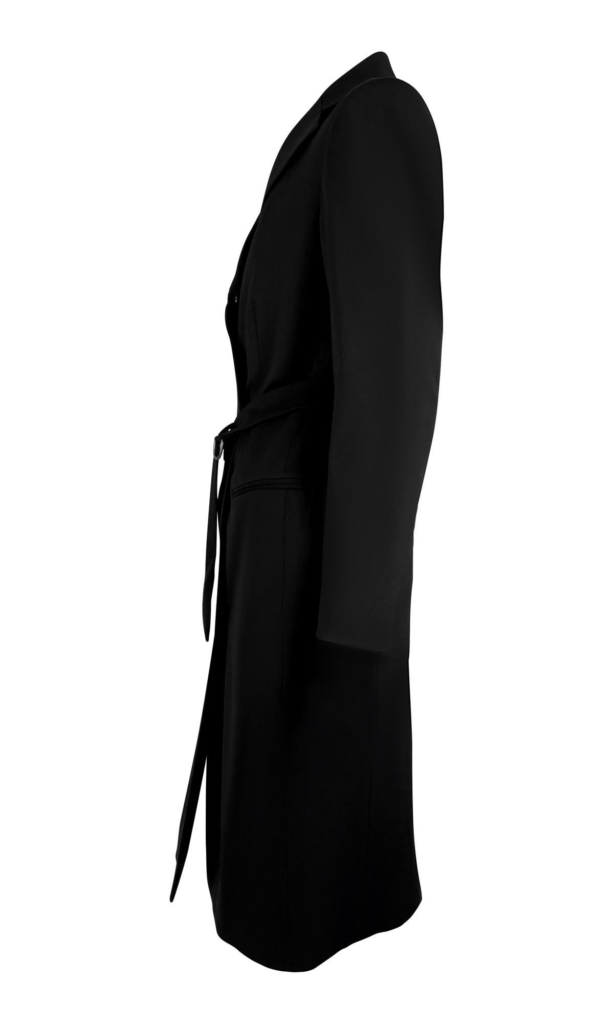 F/W 1998 Gucci by Tom Ford Runway Ring Belted Black Stretch Wool Trench Coat For Sale 1