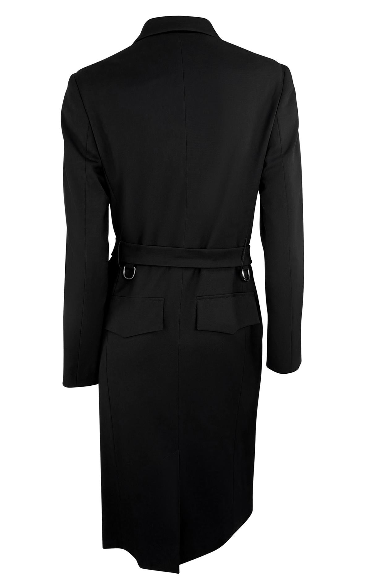 F/W 1998 Gucci by Tom Ford Runway Ring Belted Black Stretch Wool Trench Coat For Sale 2