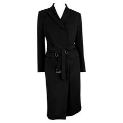 F/W 1998 Gucci by Tom Ford Runway Ring Belted Black Stretch Wool Trench Coat