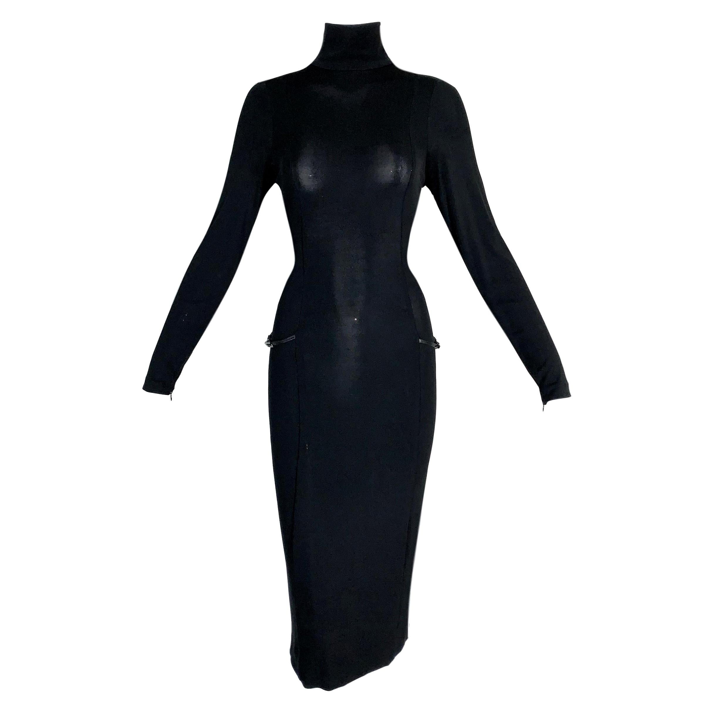 F/W 1998 Gucci by Tom Ford Semi-Sheer Bond Girl L/S Black Bodycon Dress