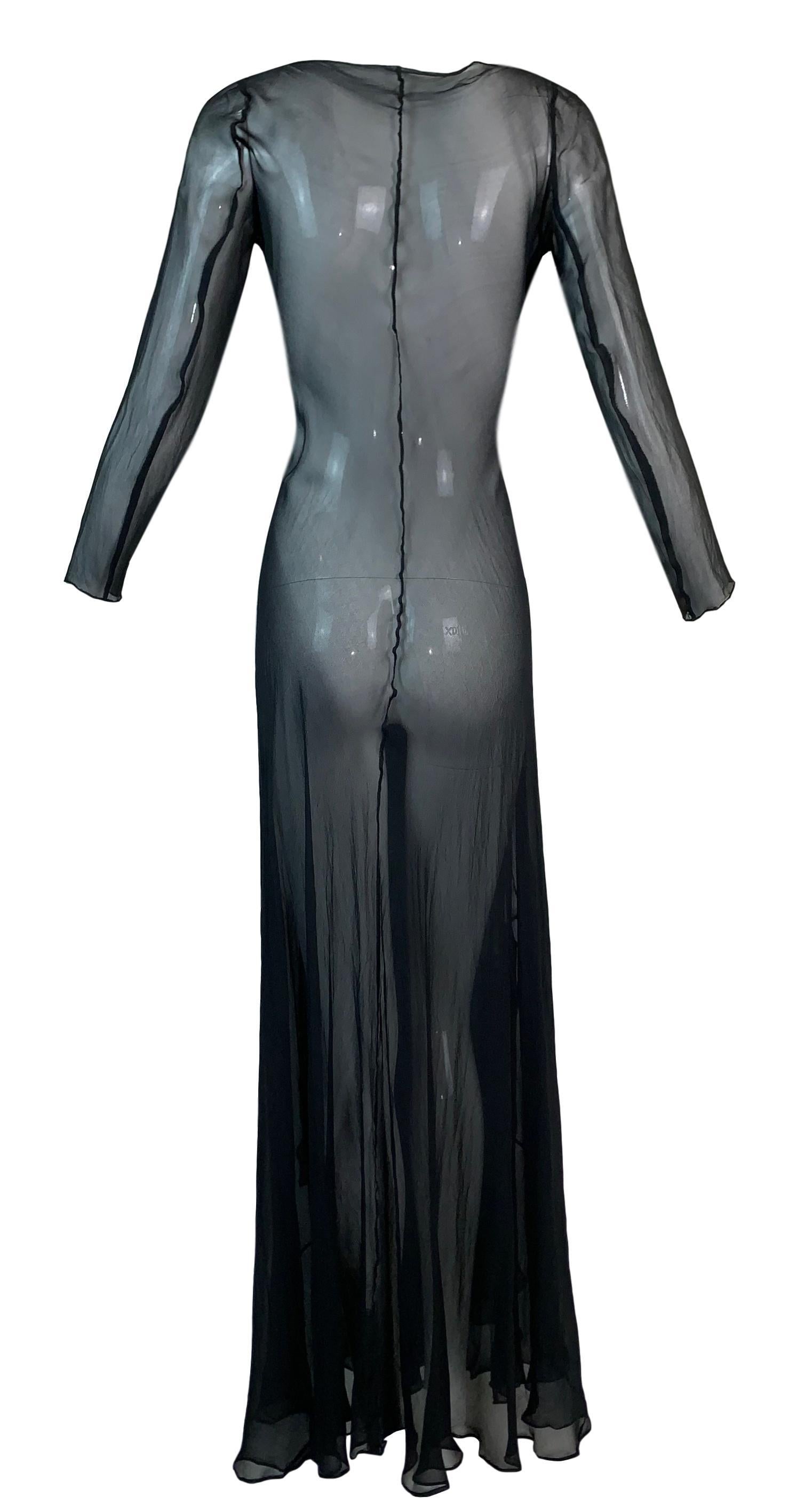 F/W 1998 Gucci by Tom Ford Sheer Black L/S Silk Long Wrap Gown Dress In Good Condition In Yukon, OK