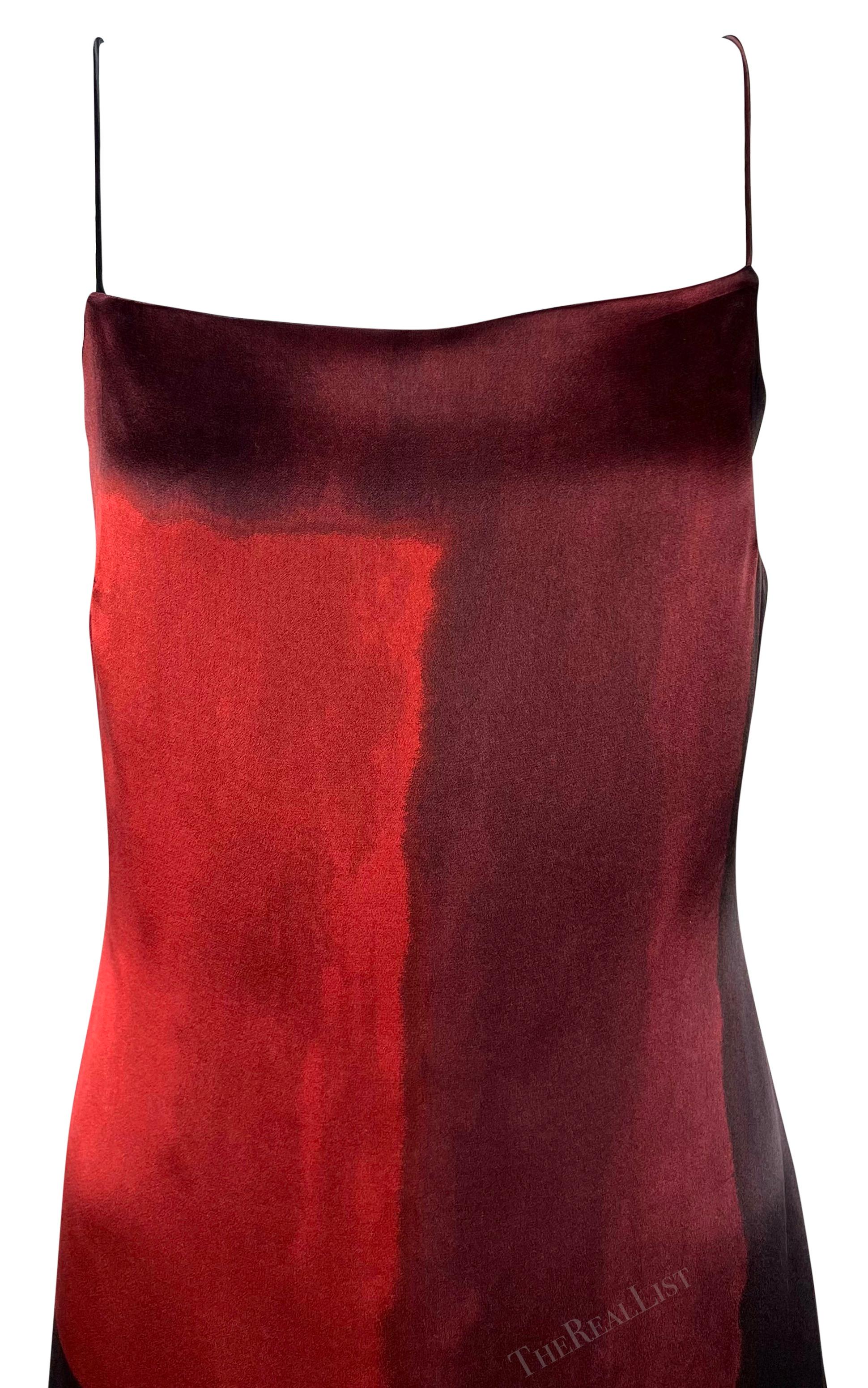 Guy Laroche par Albert Elbaz - Robe en soie rouge à imprimé artistique abstrait, A/H 1998  Excellent état - En vente à West Hollywood, CA